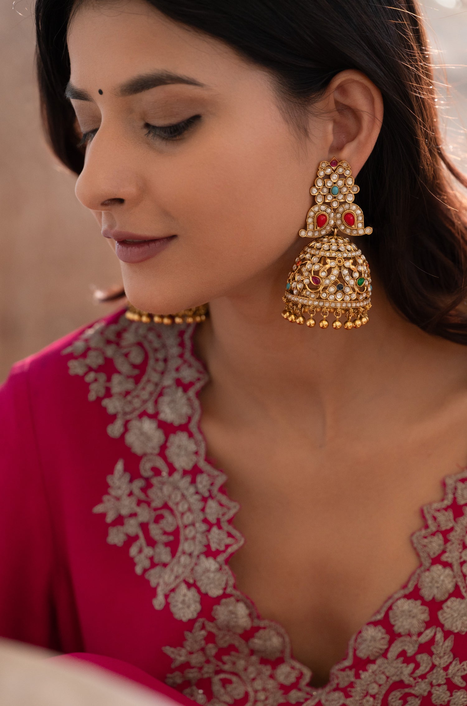 Saira Multicolored Kundan Jhumka Earrings