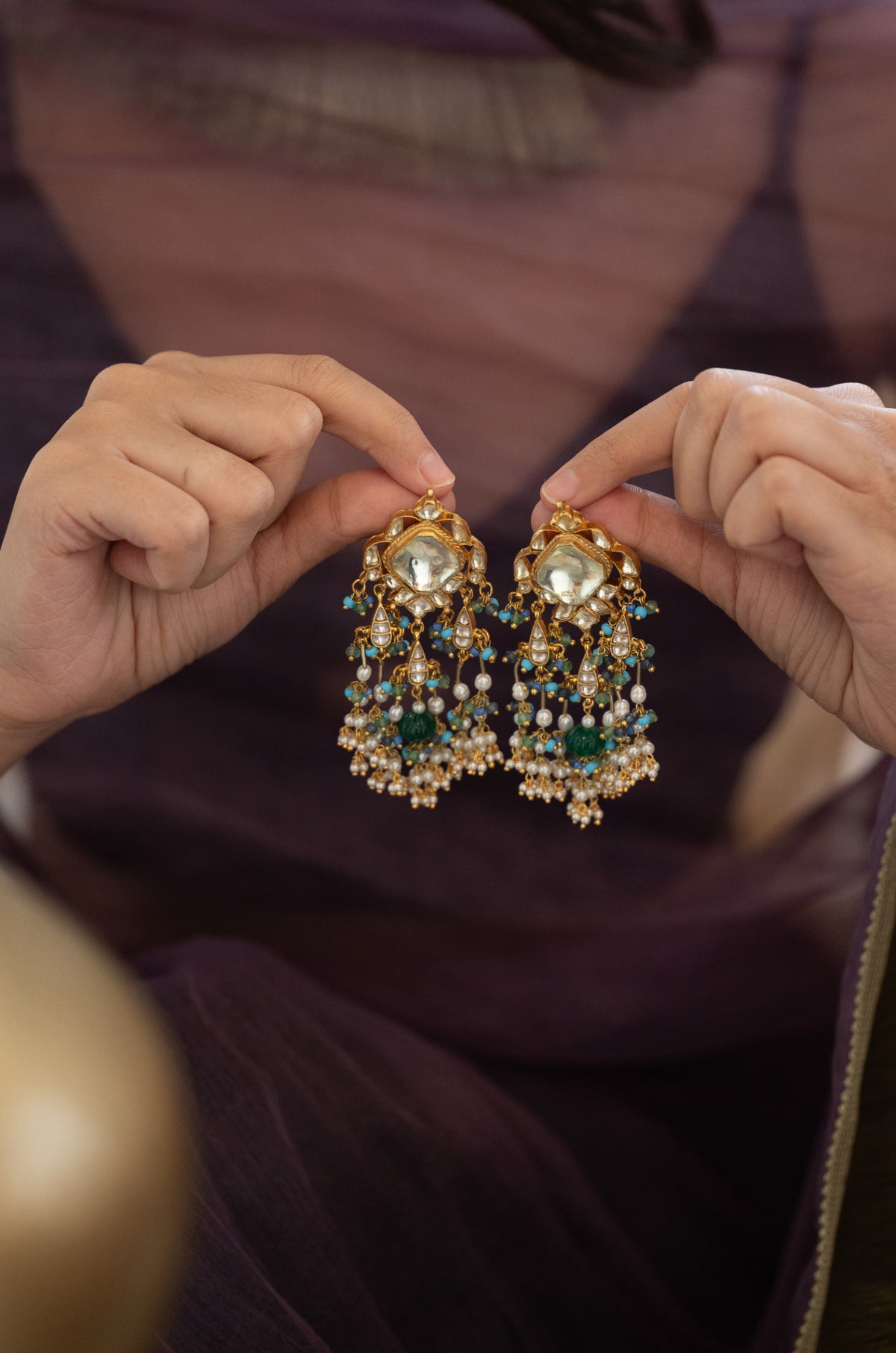 Hansika Green Kundan Earrings