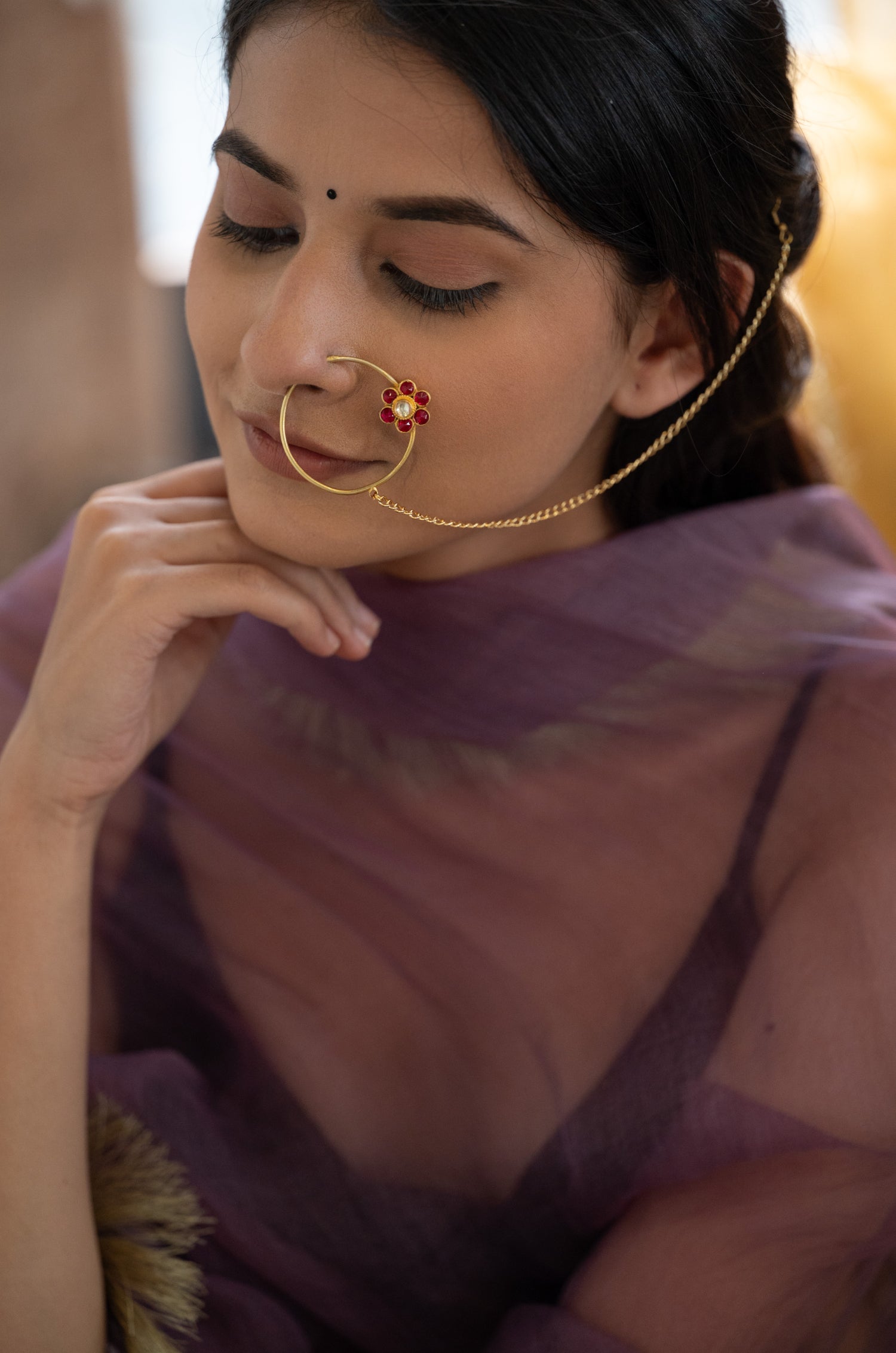 Kashi Pink Kundan Nosering