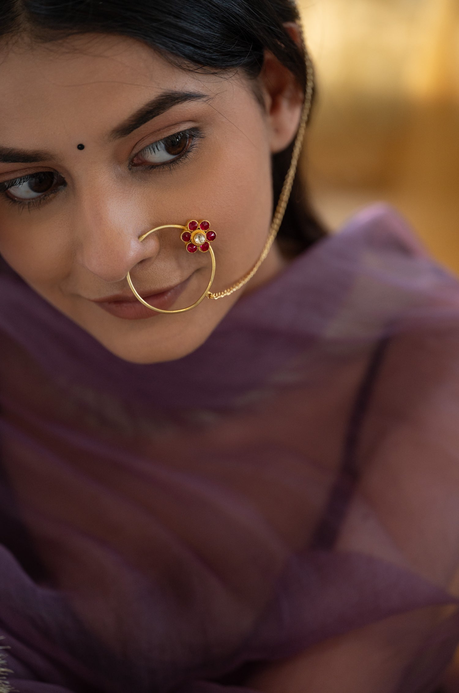 Kashi Pink Kundan Nosering