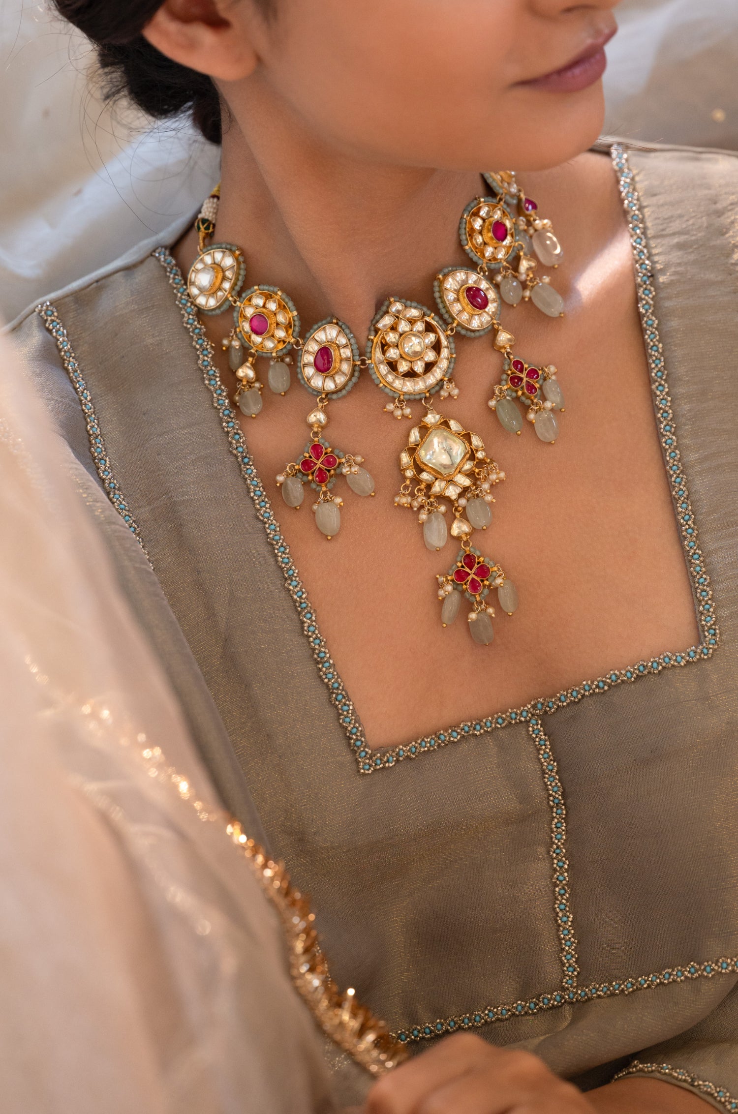 Wafa Mint Kundan Necklace