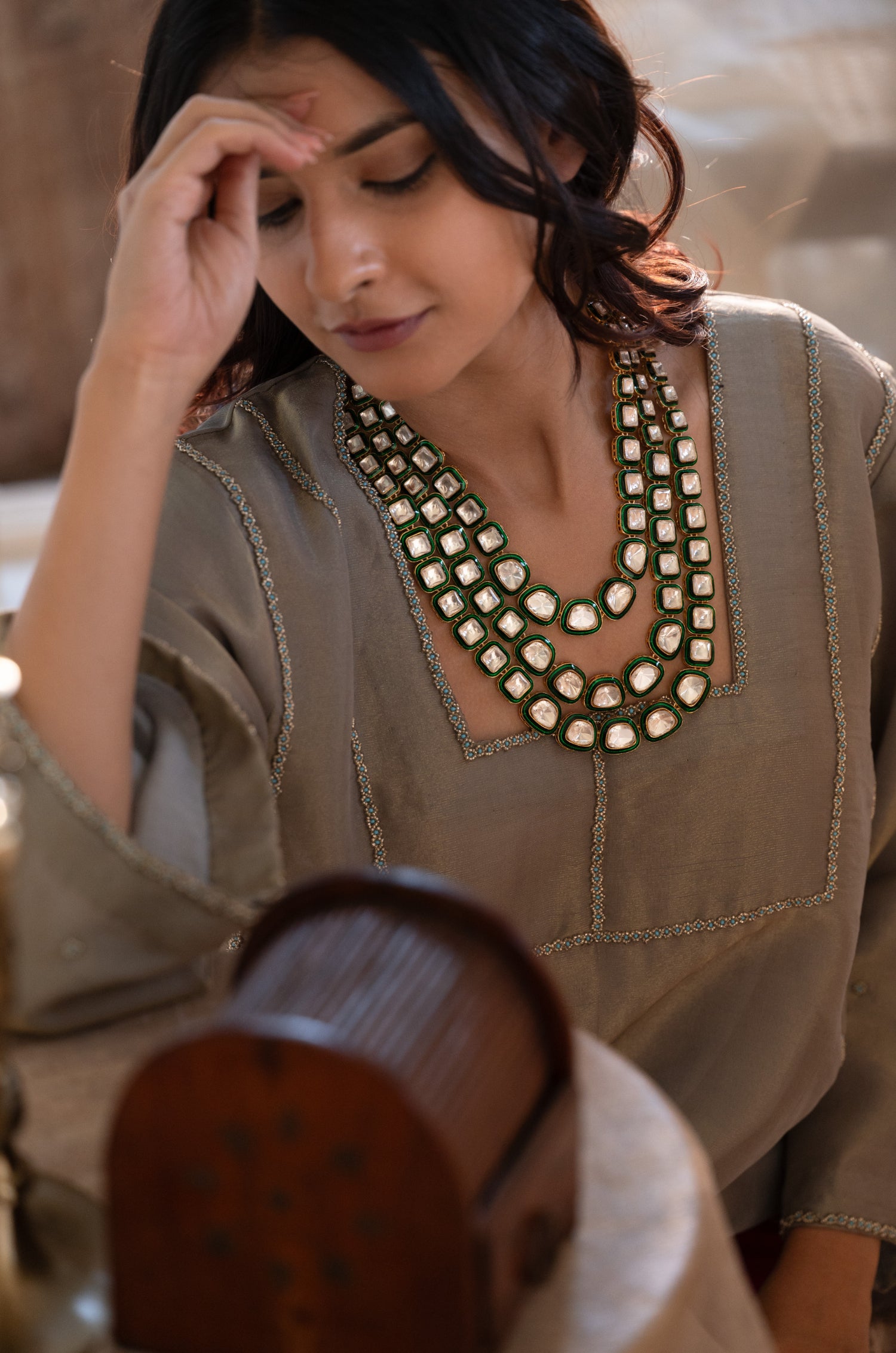 Giana Green Polki Necklace Set