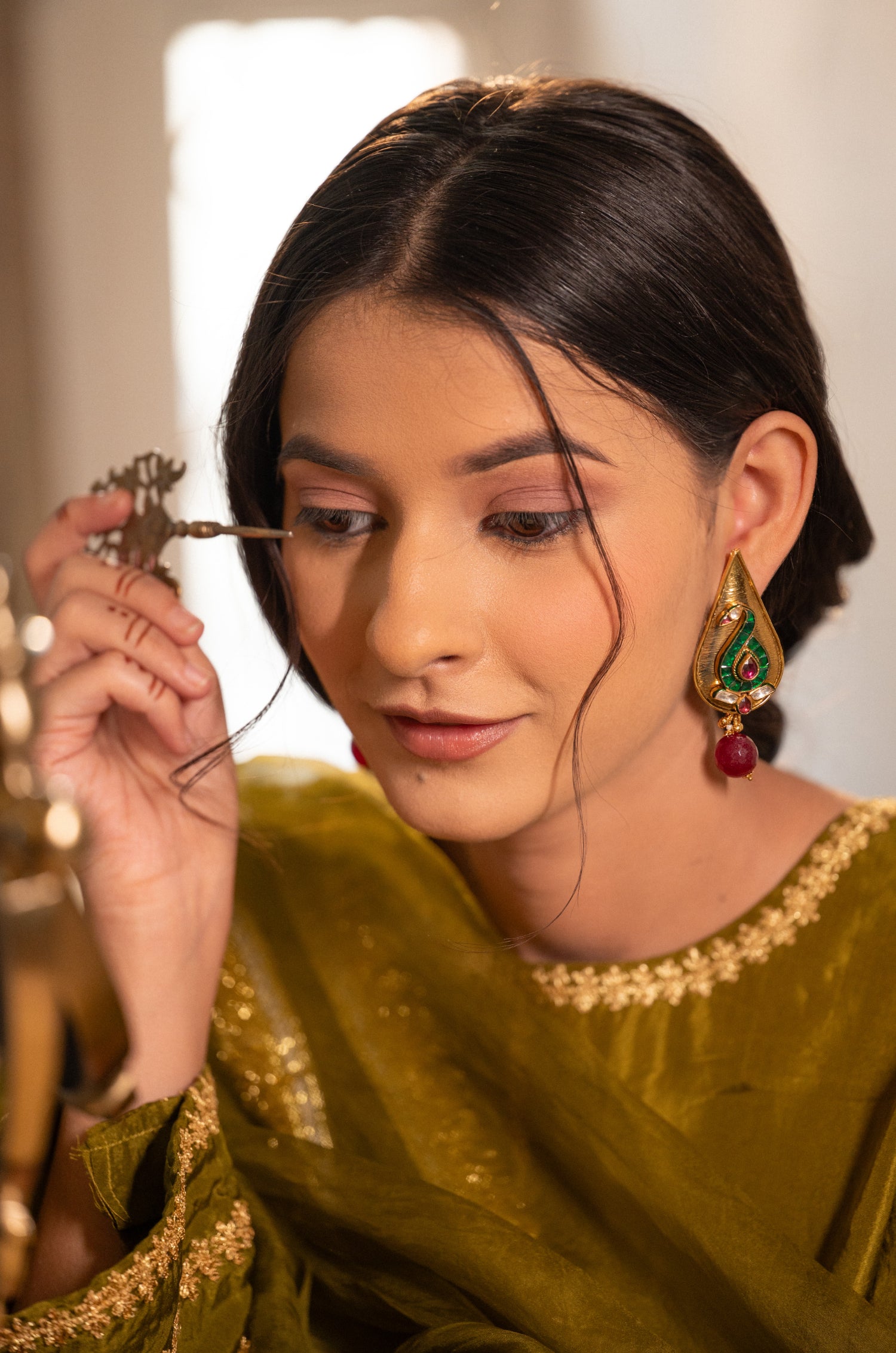 Ayaa Green Kundan Earrings