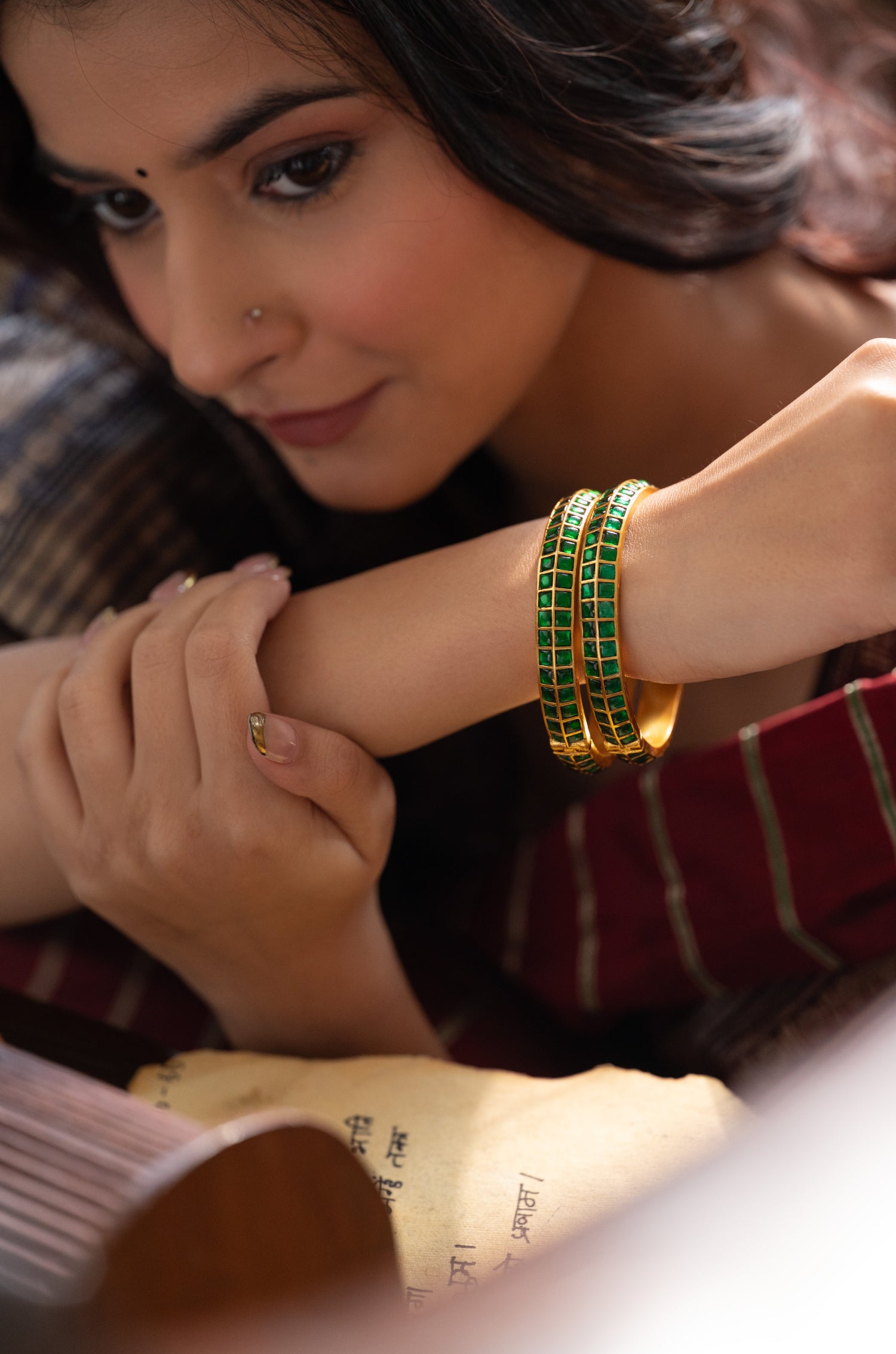 Vedi Green Kundan Bangle- Set of 2