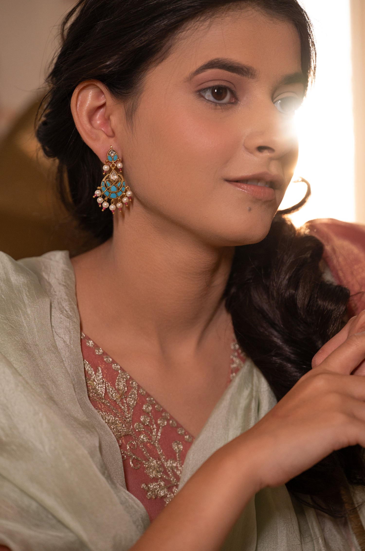 Oorja Turquoise Kundan Earrings