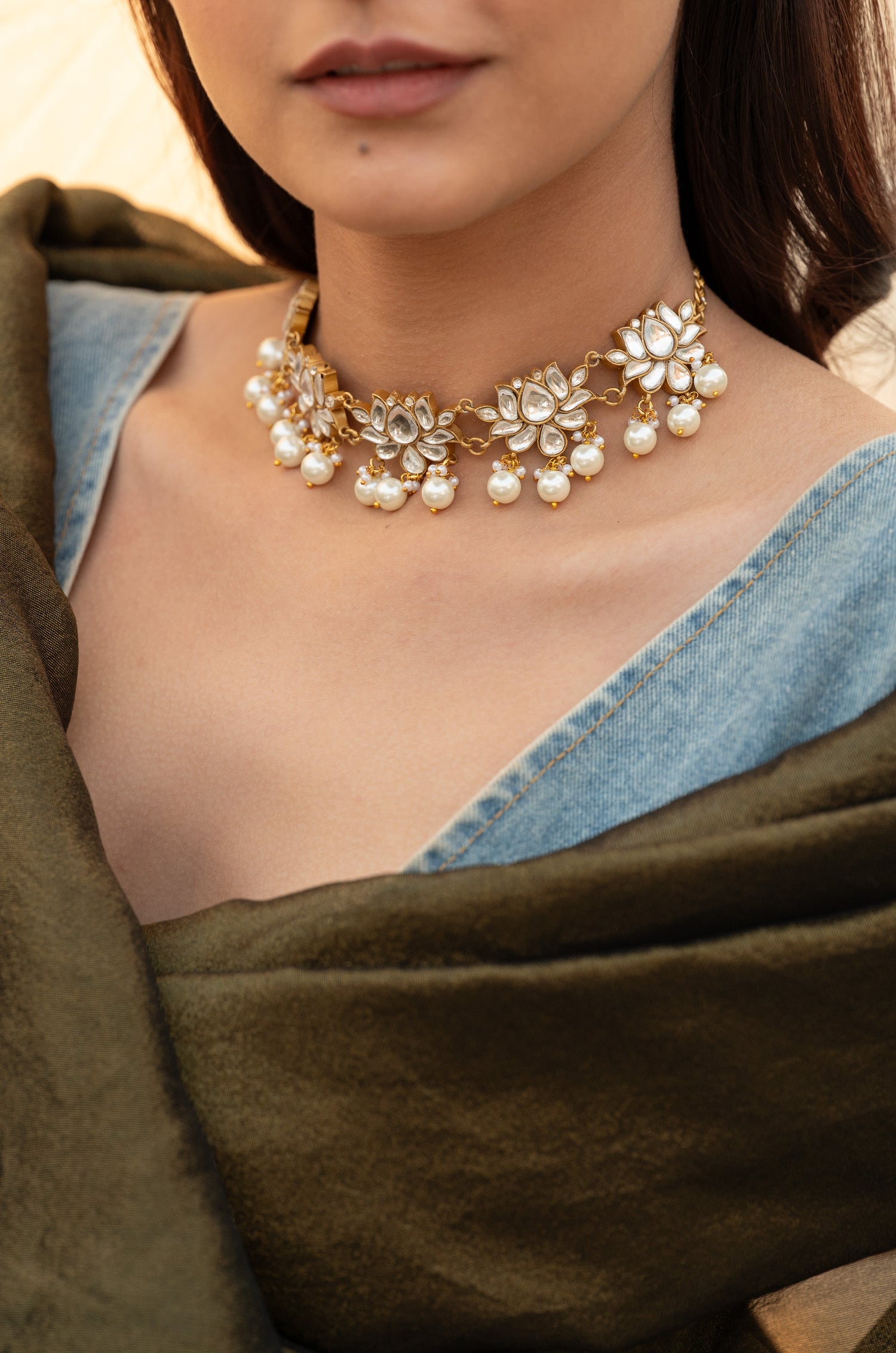 Henna Kundan Choker Necklace Set