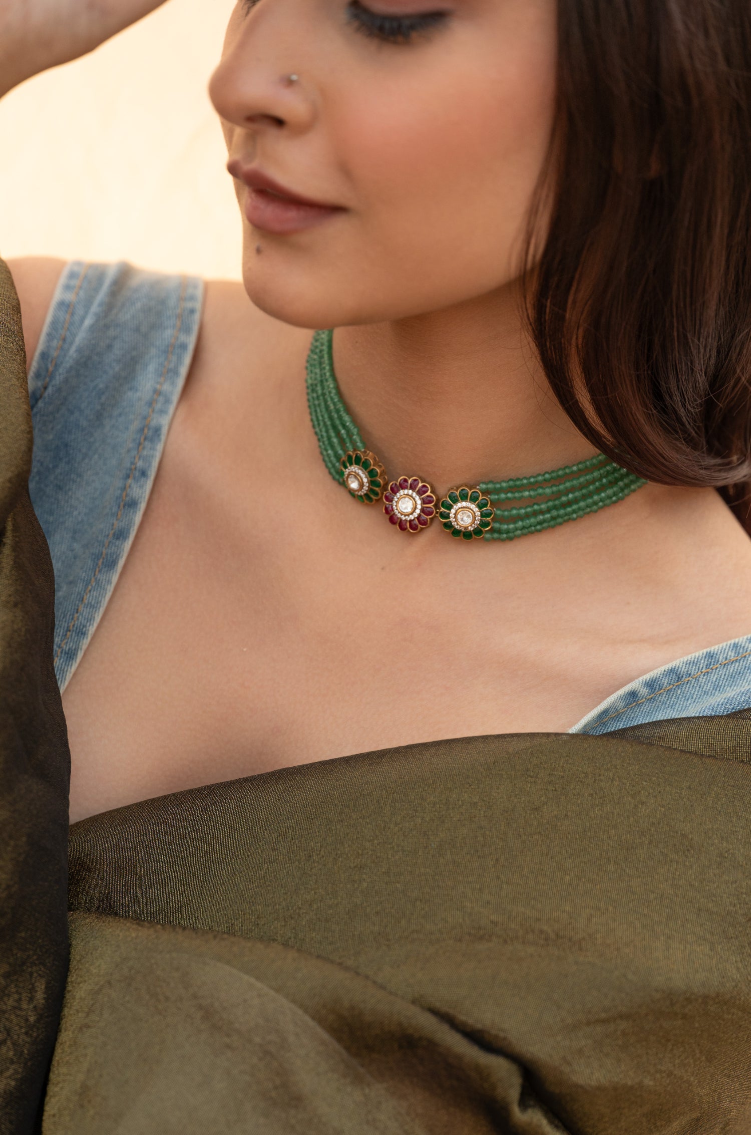 Nasreen Green Kundan Necklace