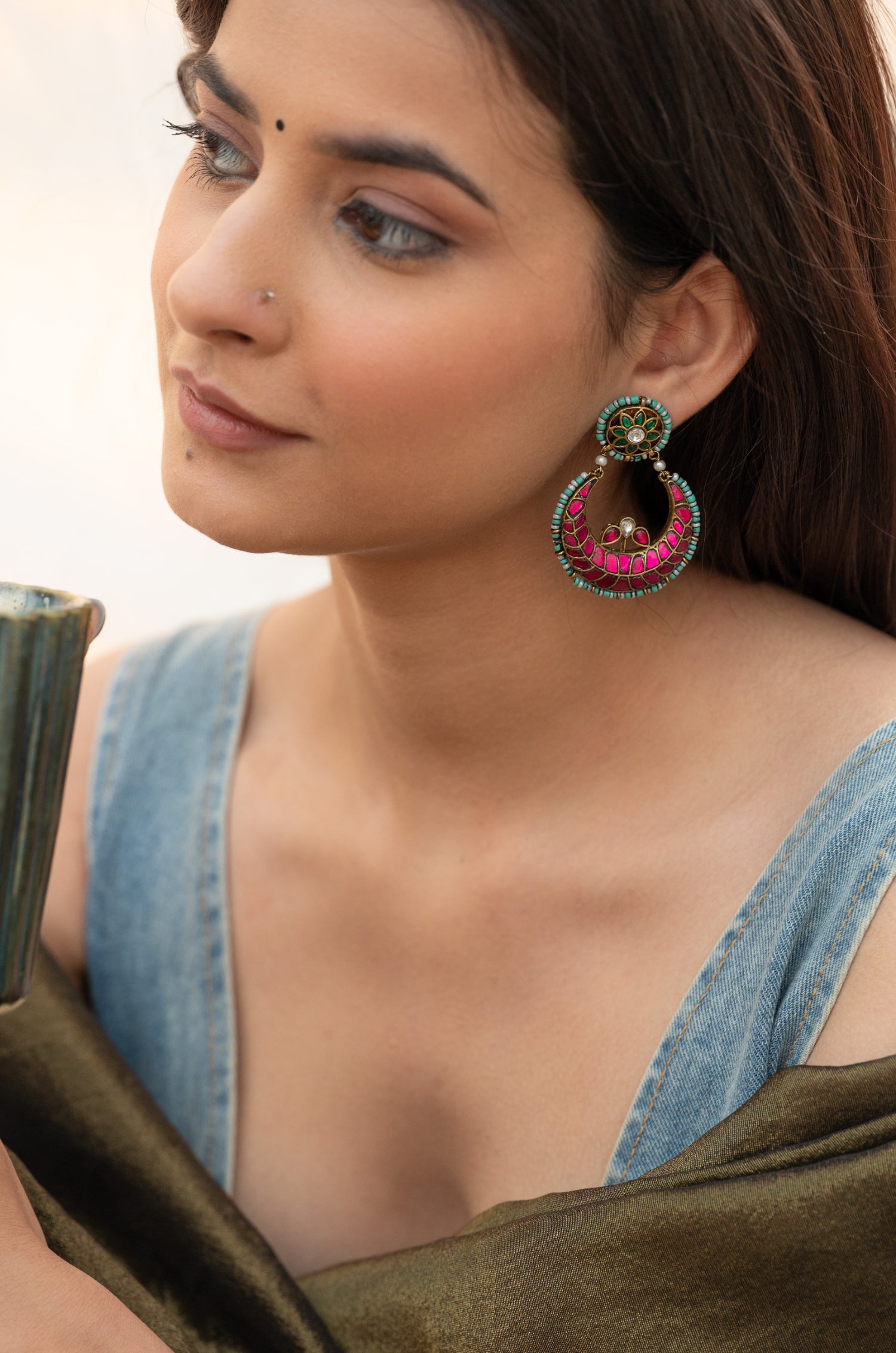 Roohani Meenakari Chandbali Earrings