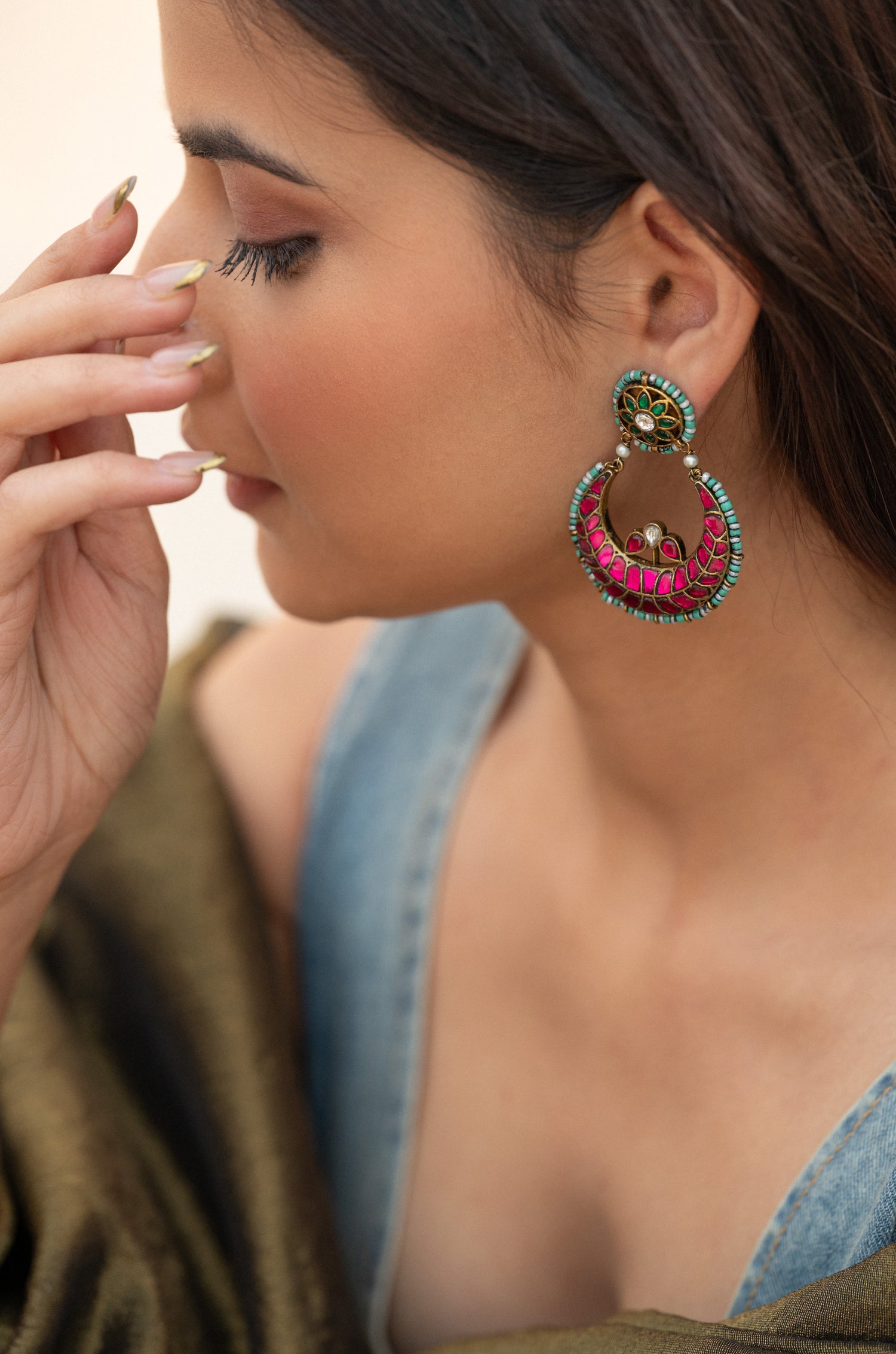 Roohani Meenakari Chandbali Earrings