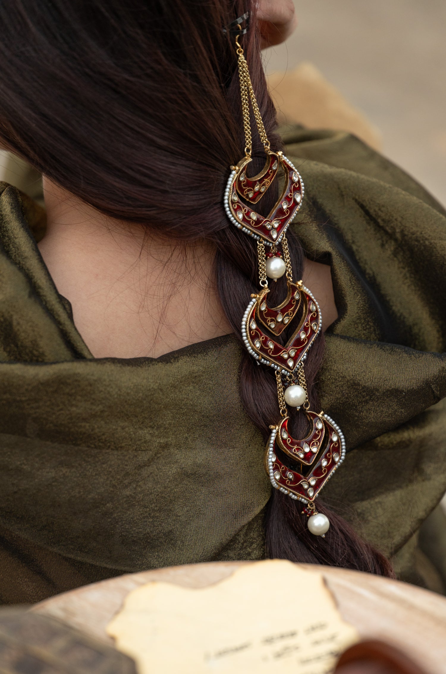 Gulnaar Red Kundan Braid Pin