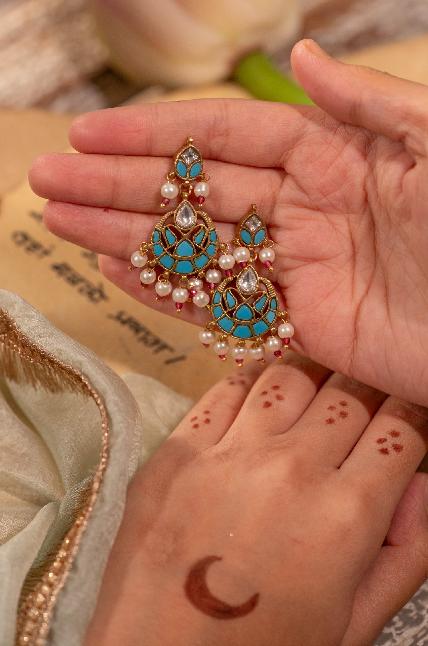 Oorja Turquoise Kundan Earrings