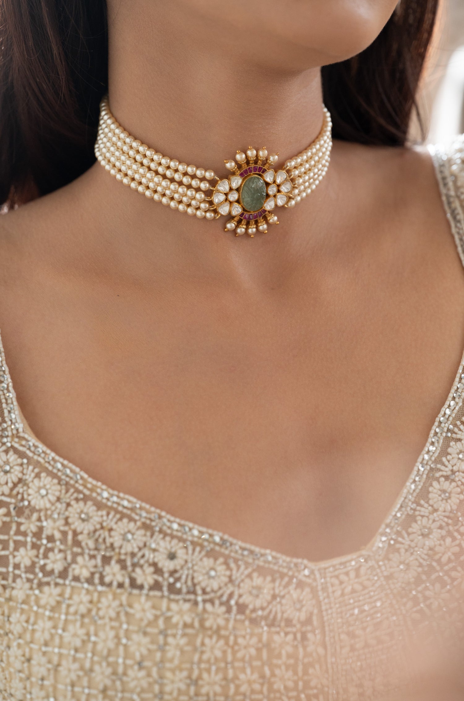 Tarika Pearl Silver Choker Necklace