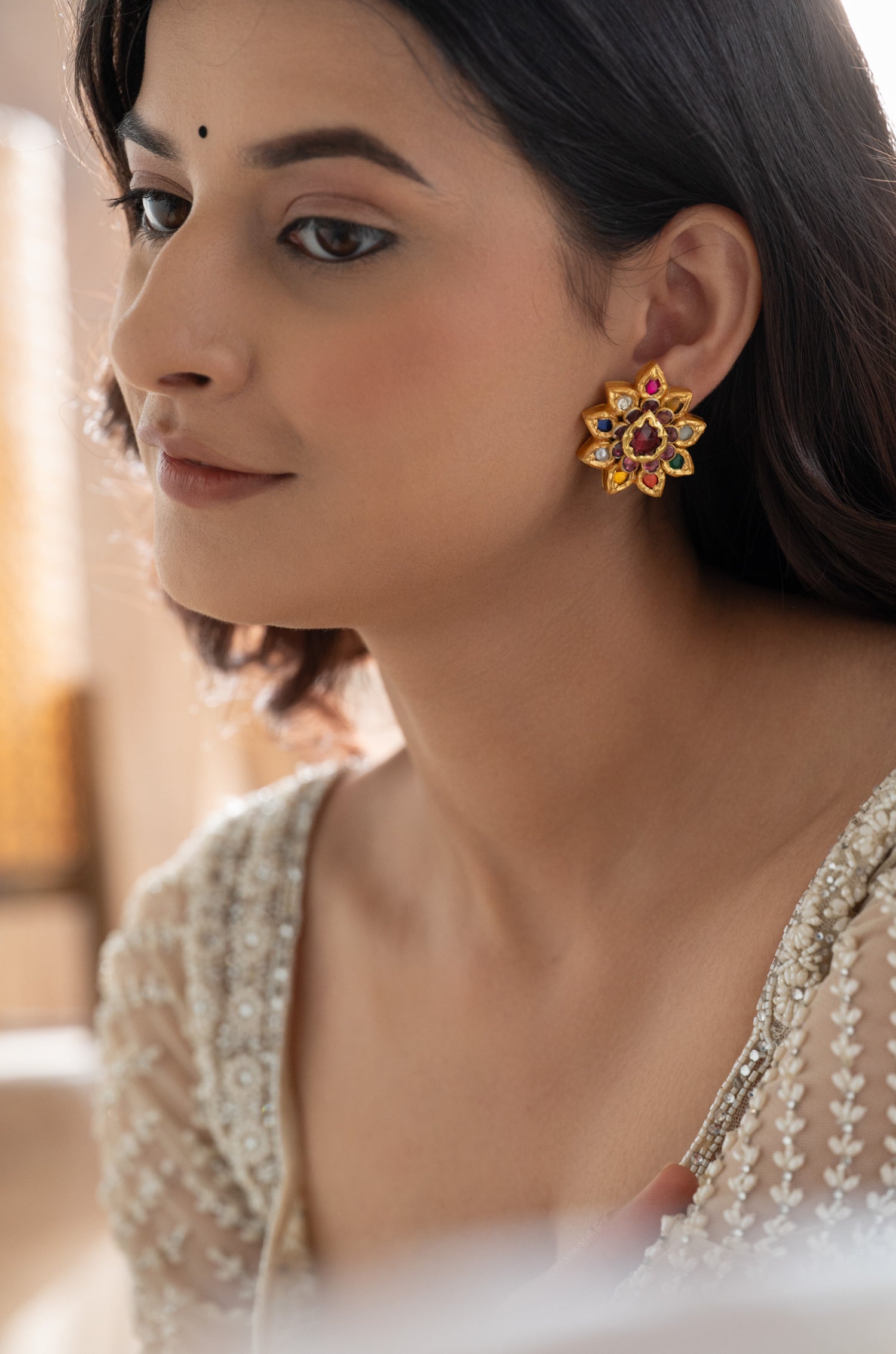 Tavisha Navrattan Floral Silver Earrings