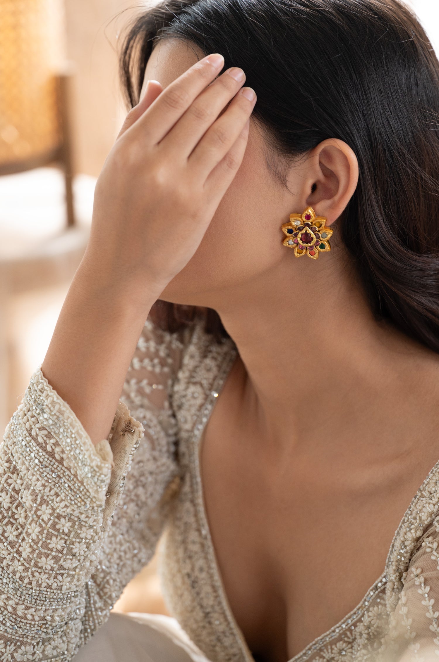Tavisha Navrattan Floral Silver Earrings