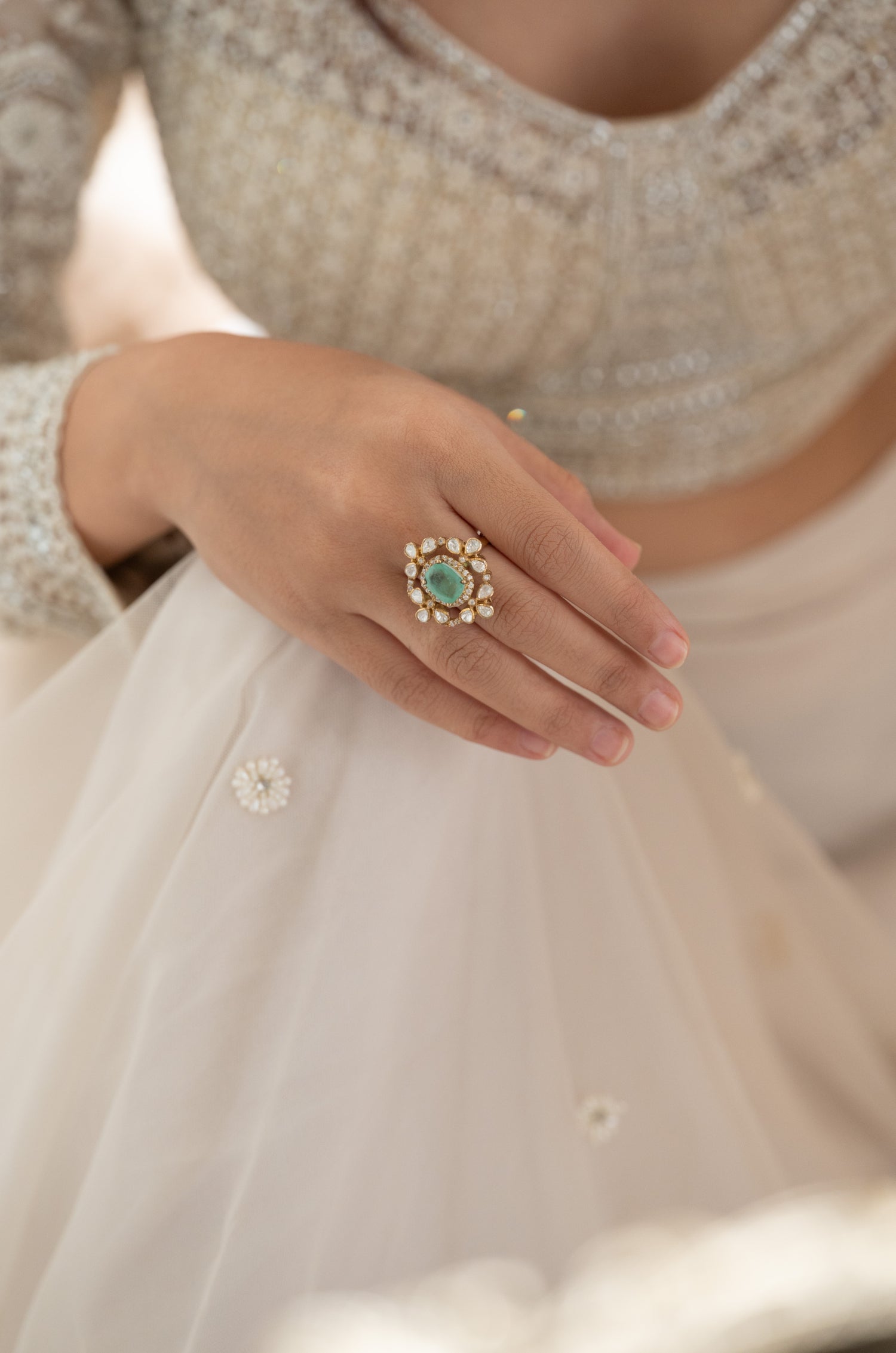 Eloise Mint Polki Silver Ring