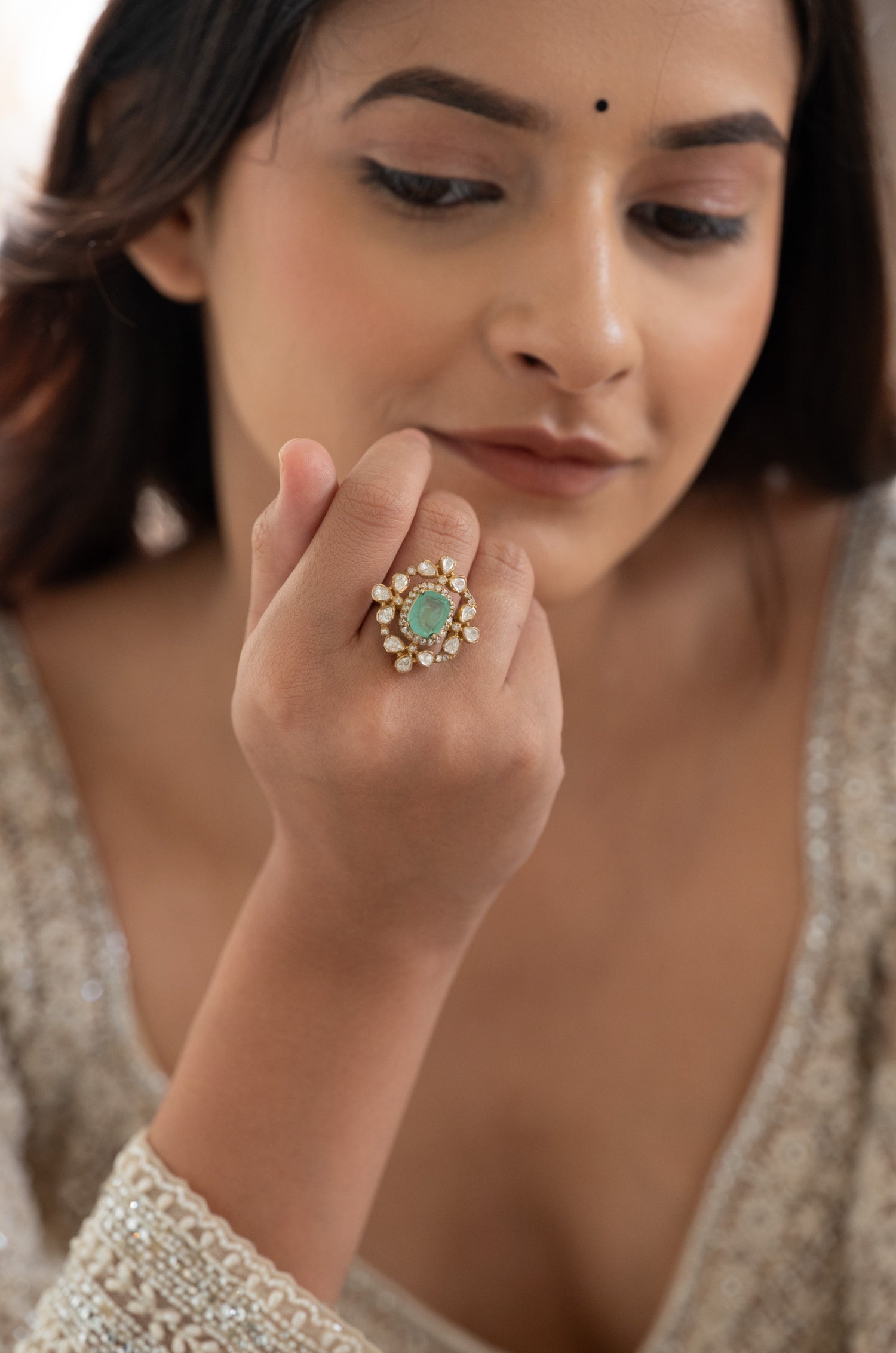 Eloise Mint Polki Silver Ring