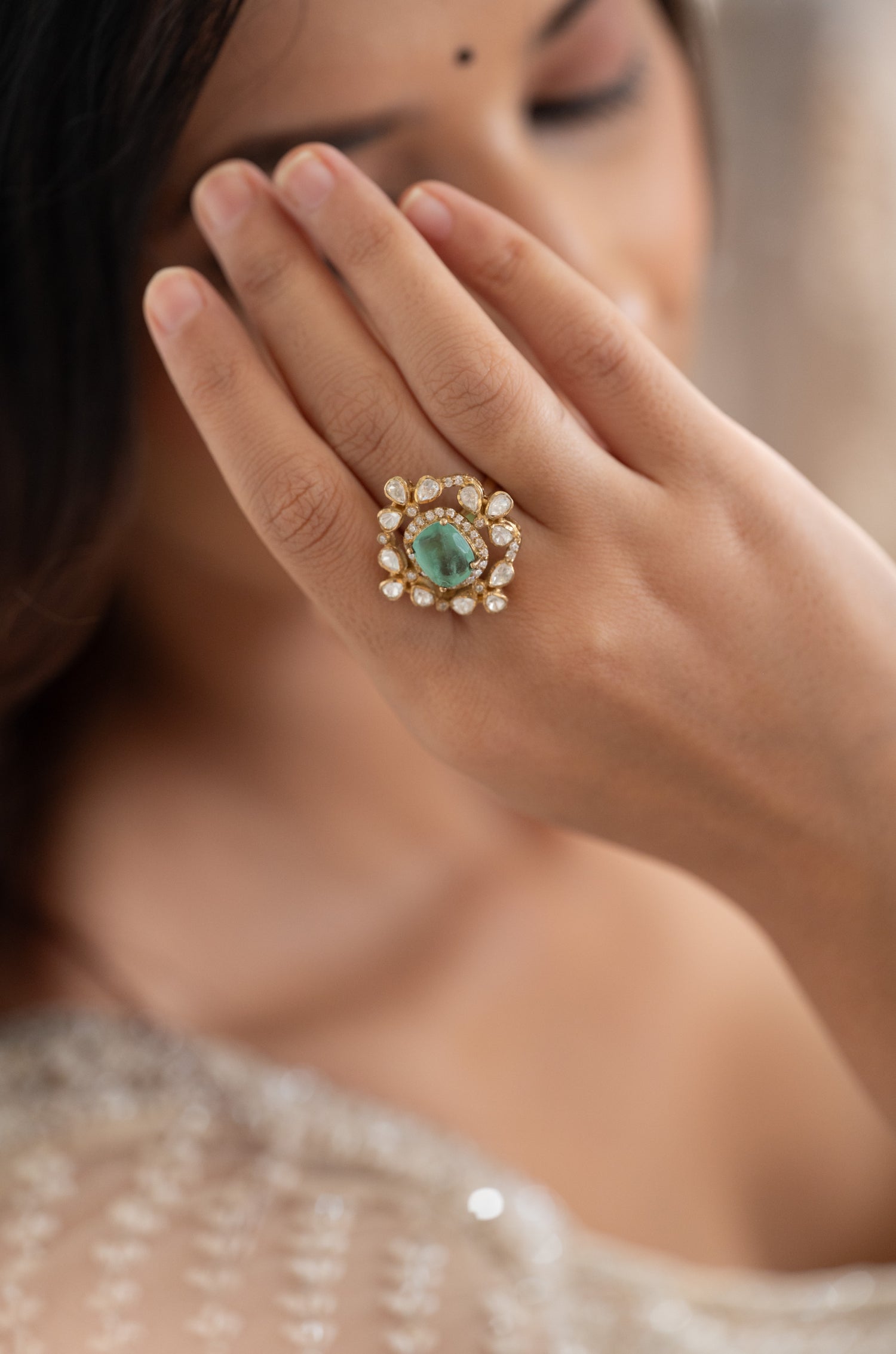 Eloise Mint Polki Silver Ring