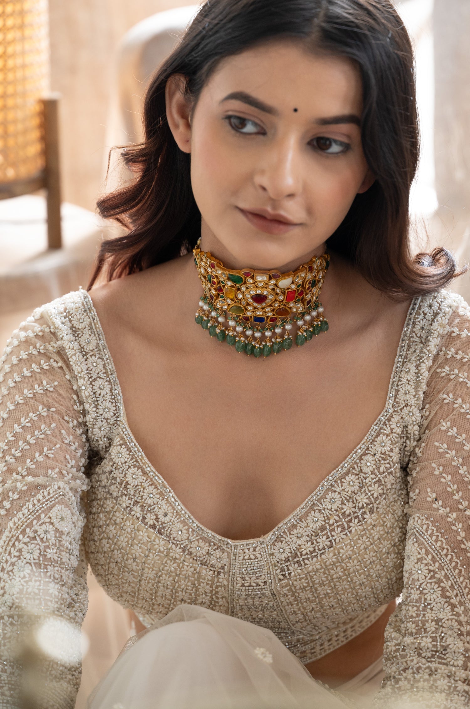 Eliza Navrattan Kundan Silver Necklace