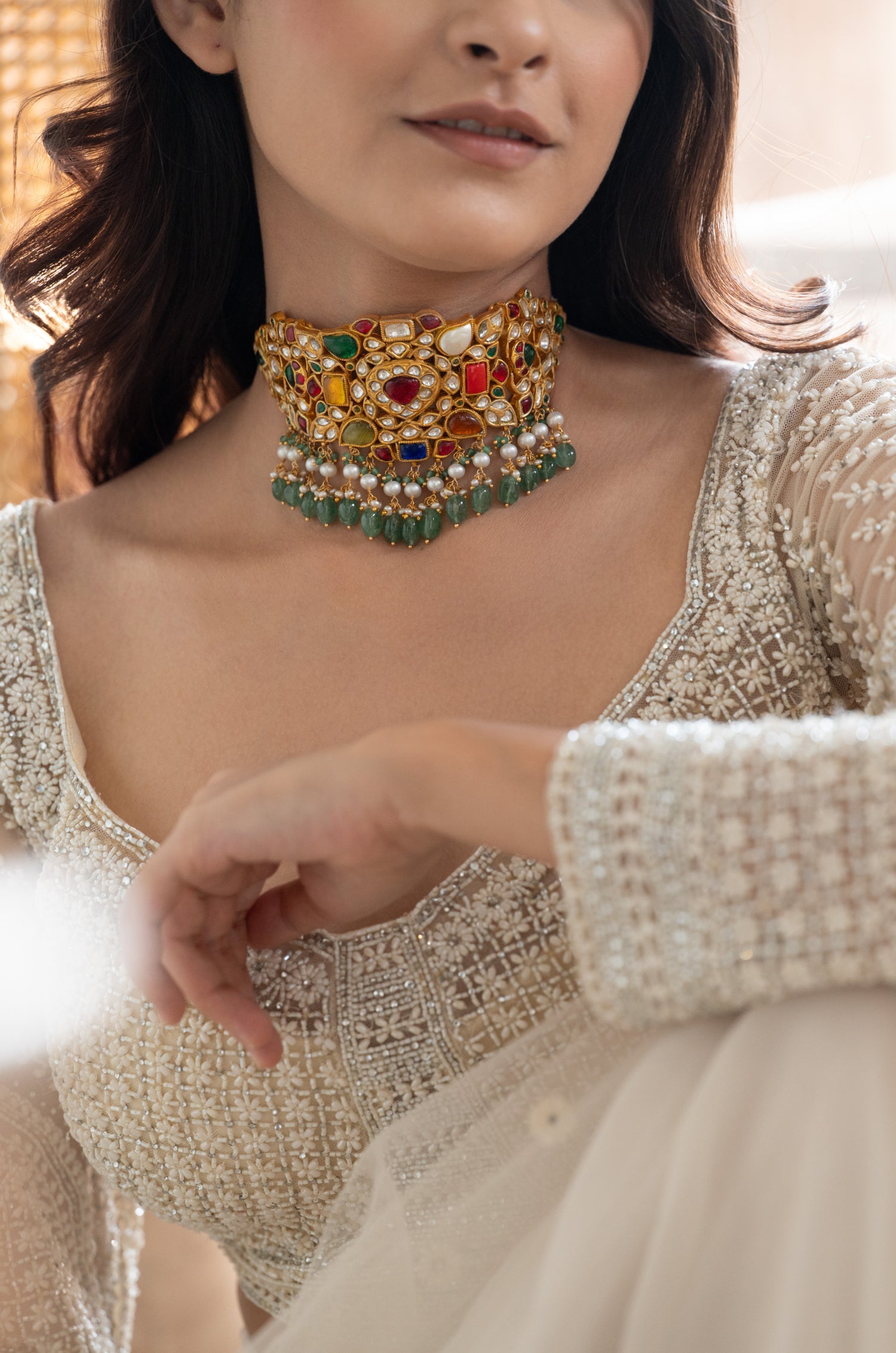 Eliza Navrattan Kundan Silver Necklace