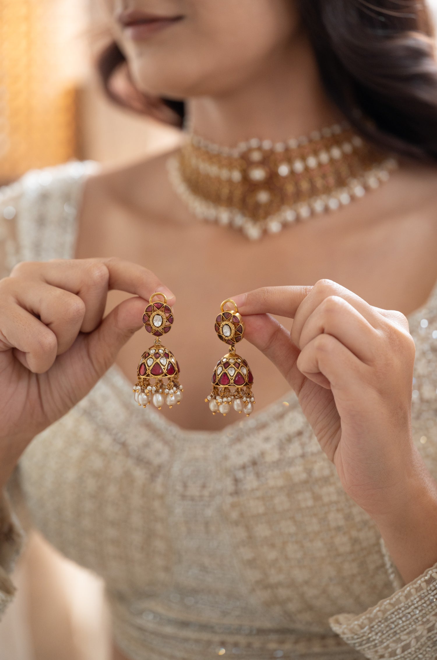 Mayuri Red Fine Silver Necklace Set