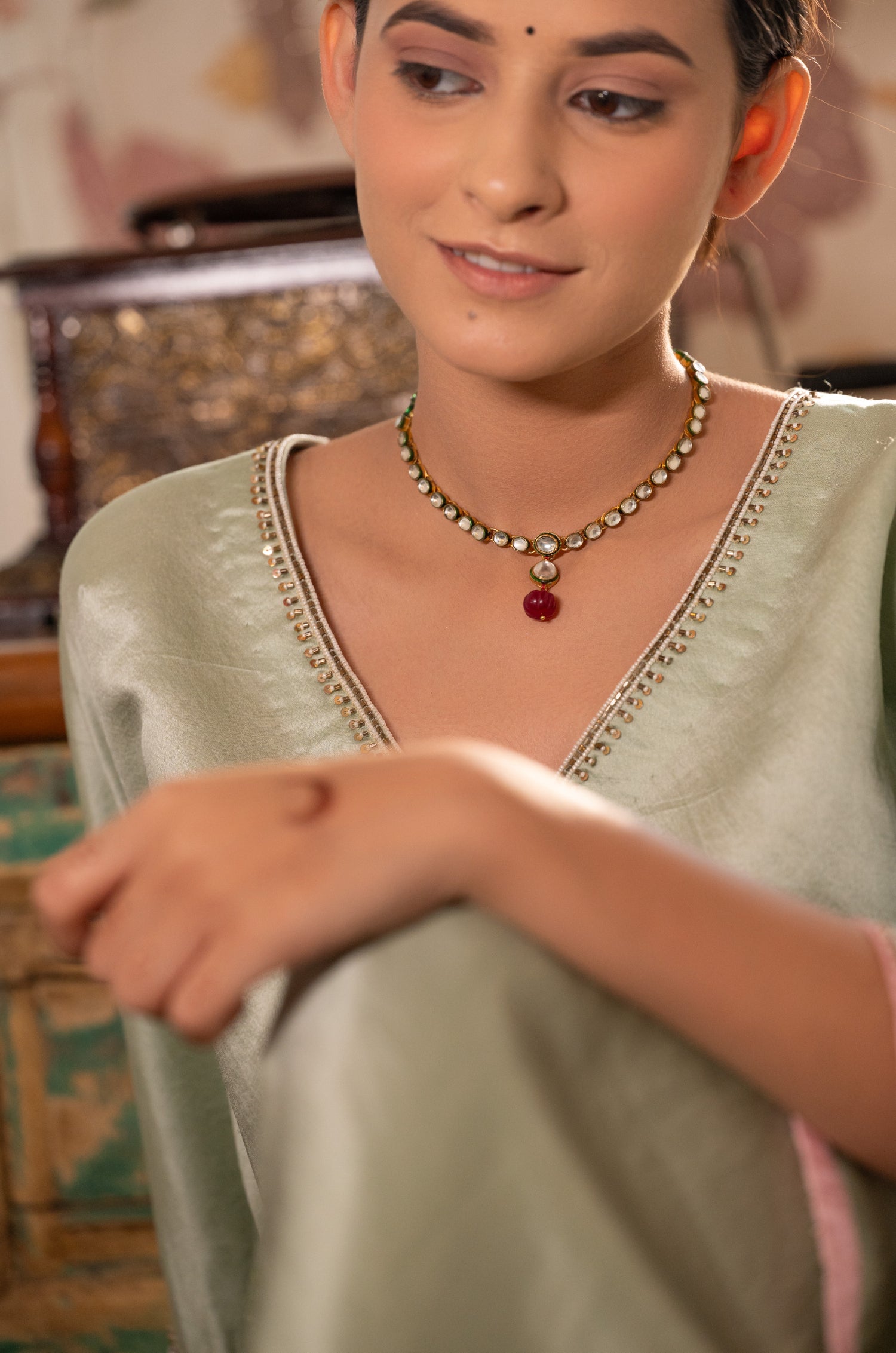 Ariya Red Kundan Necklace Set