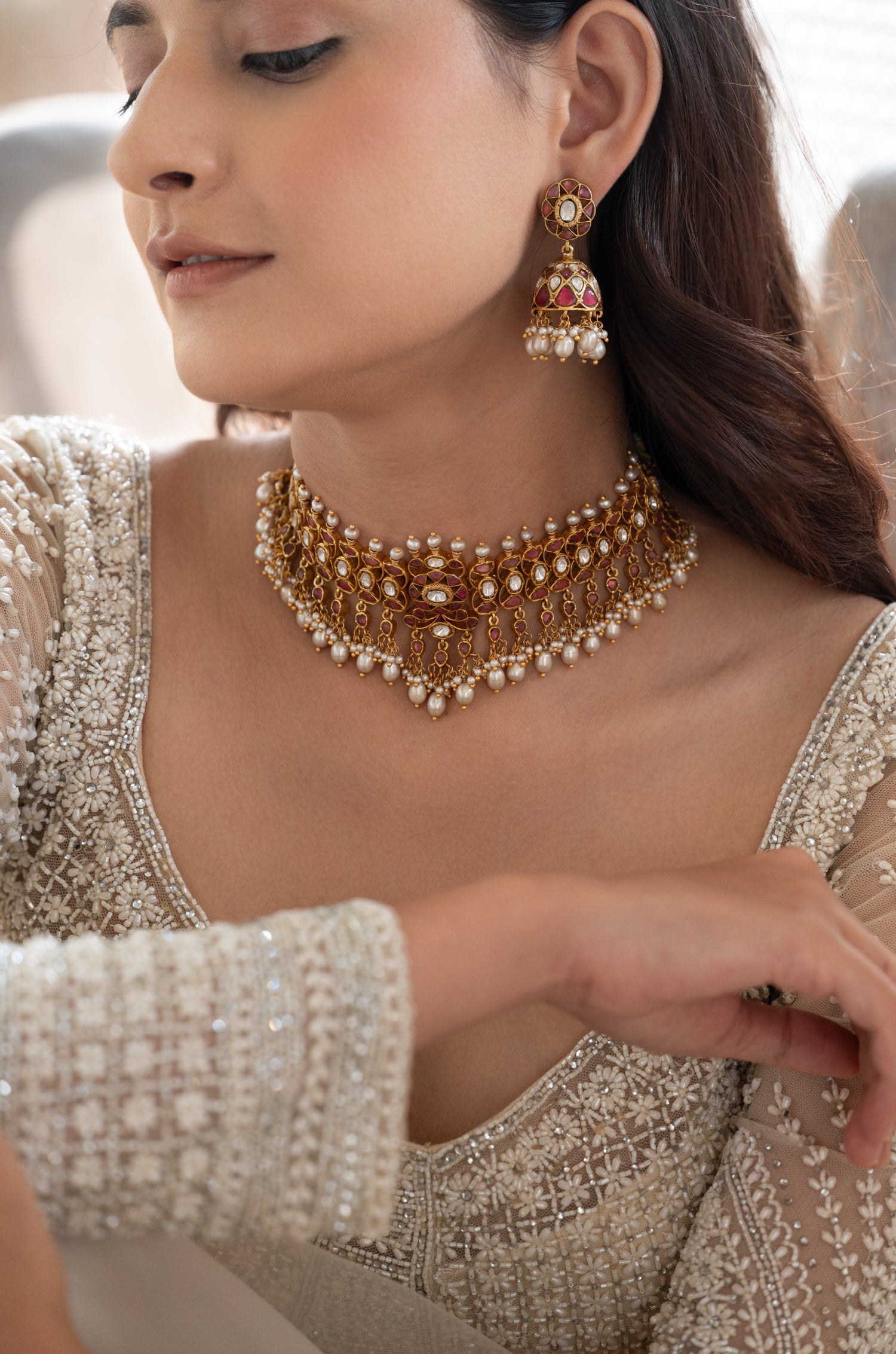 Mayuri Red Fine Silver Necklace Set