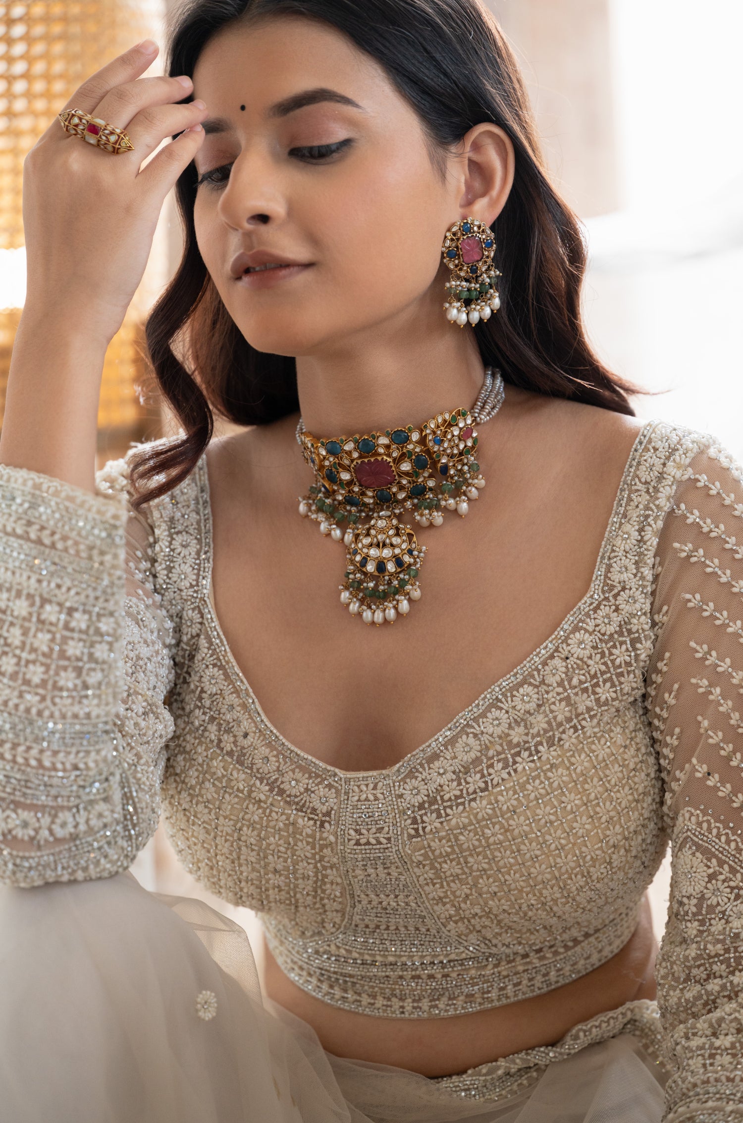 Urvashi Pink Kundan Silver Necklace Set