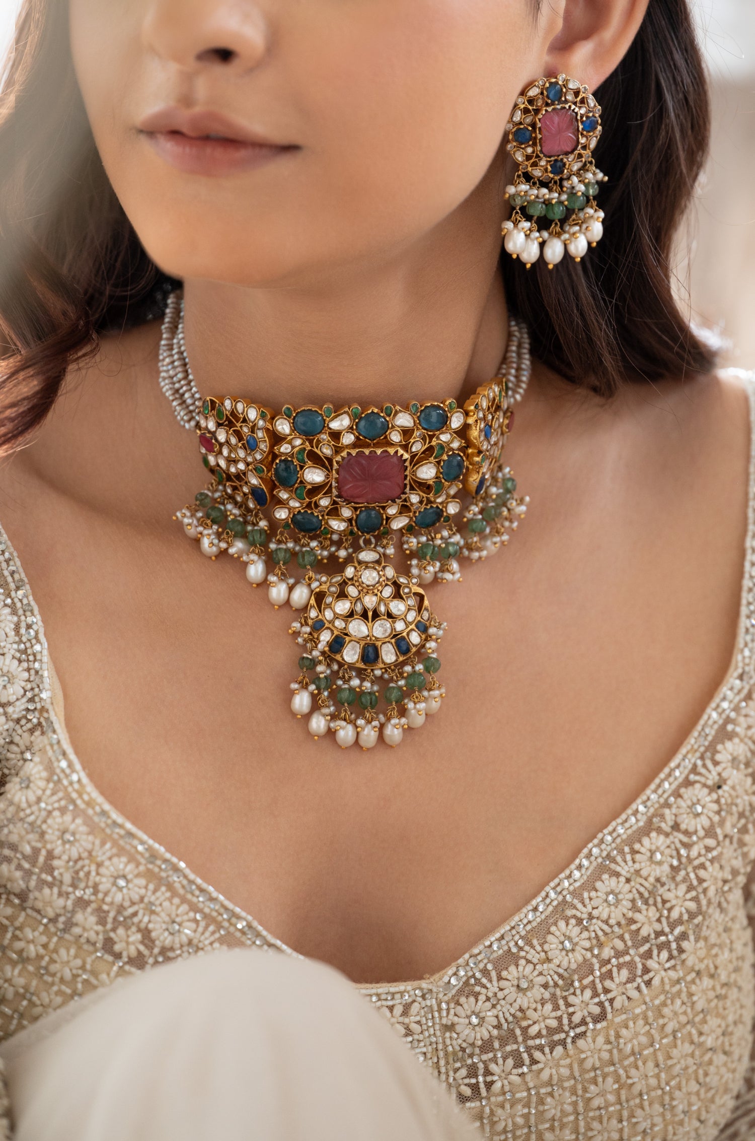 Urvashi Pink Kundan Silver Necklace Set