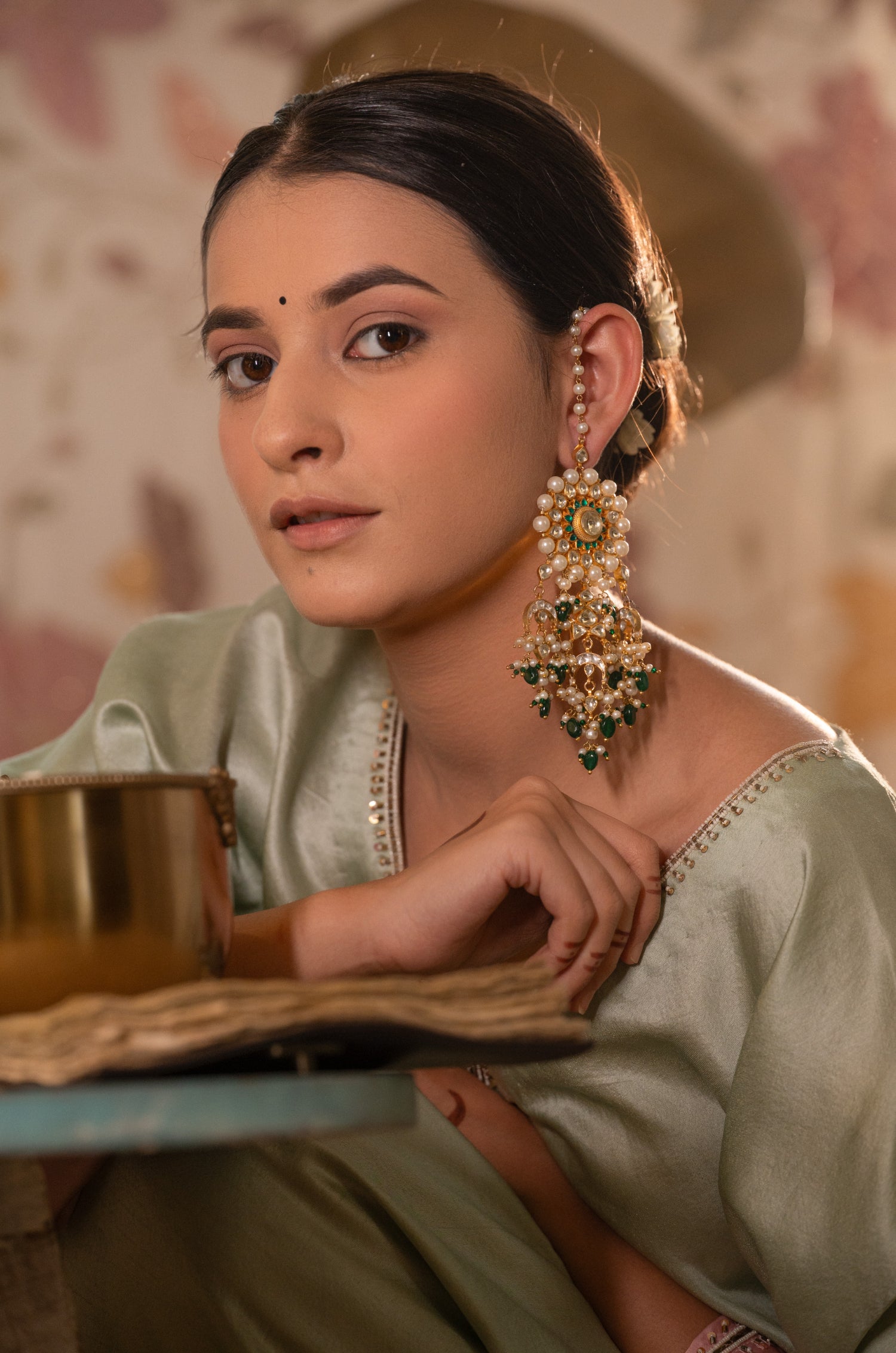 Janaki Green Kundan Earrings