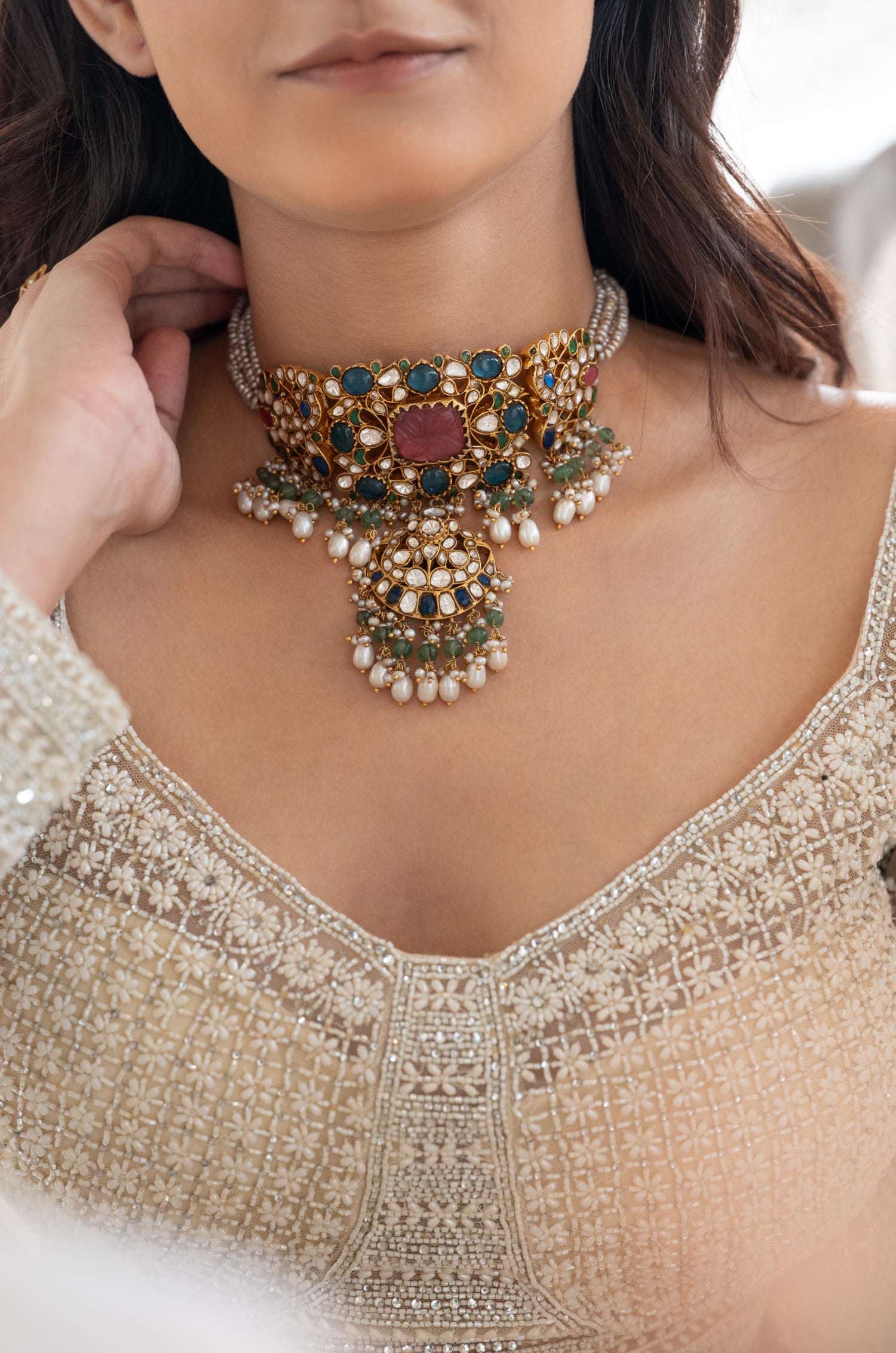 Urvashi Pink Kundan Silver Necklace Set