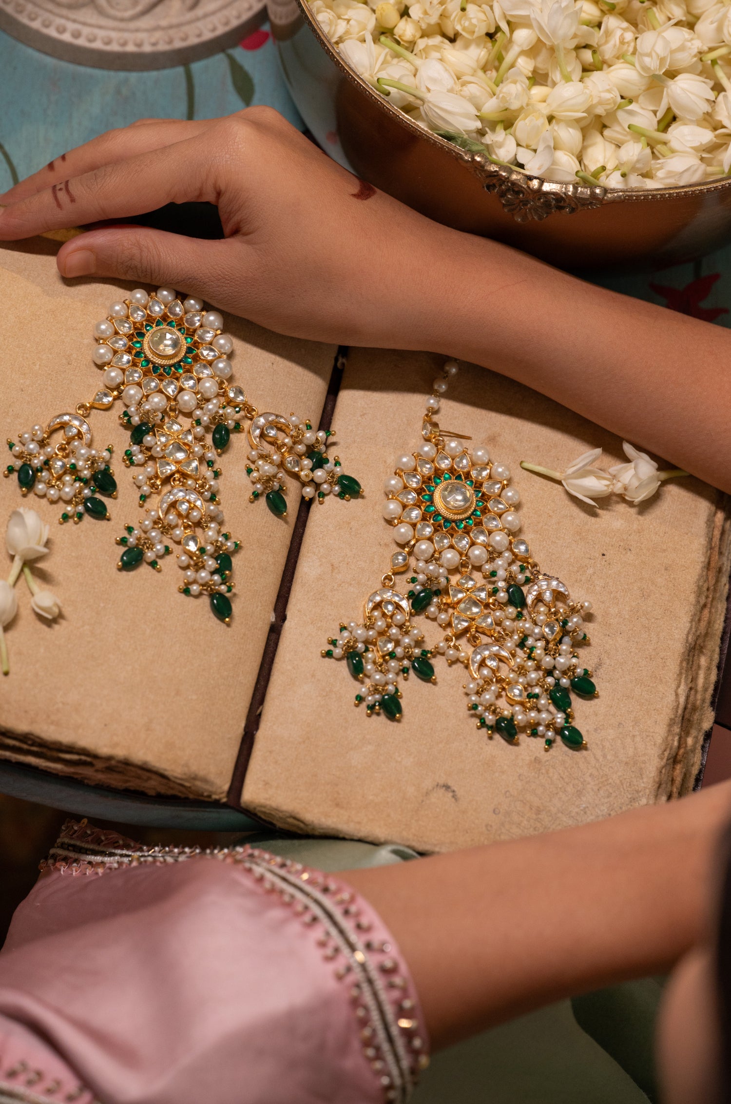 Janaki Green Kundan Earrings