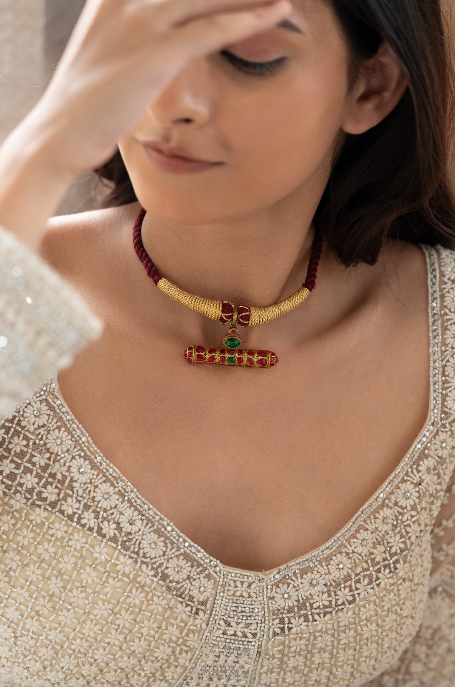 Seerisha Fine Silver Meenakari Necklace