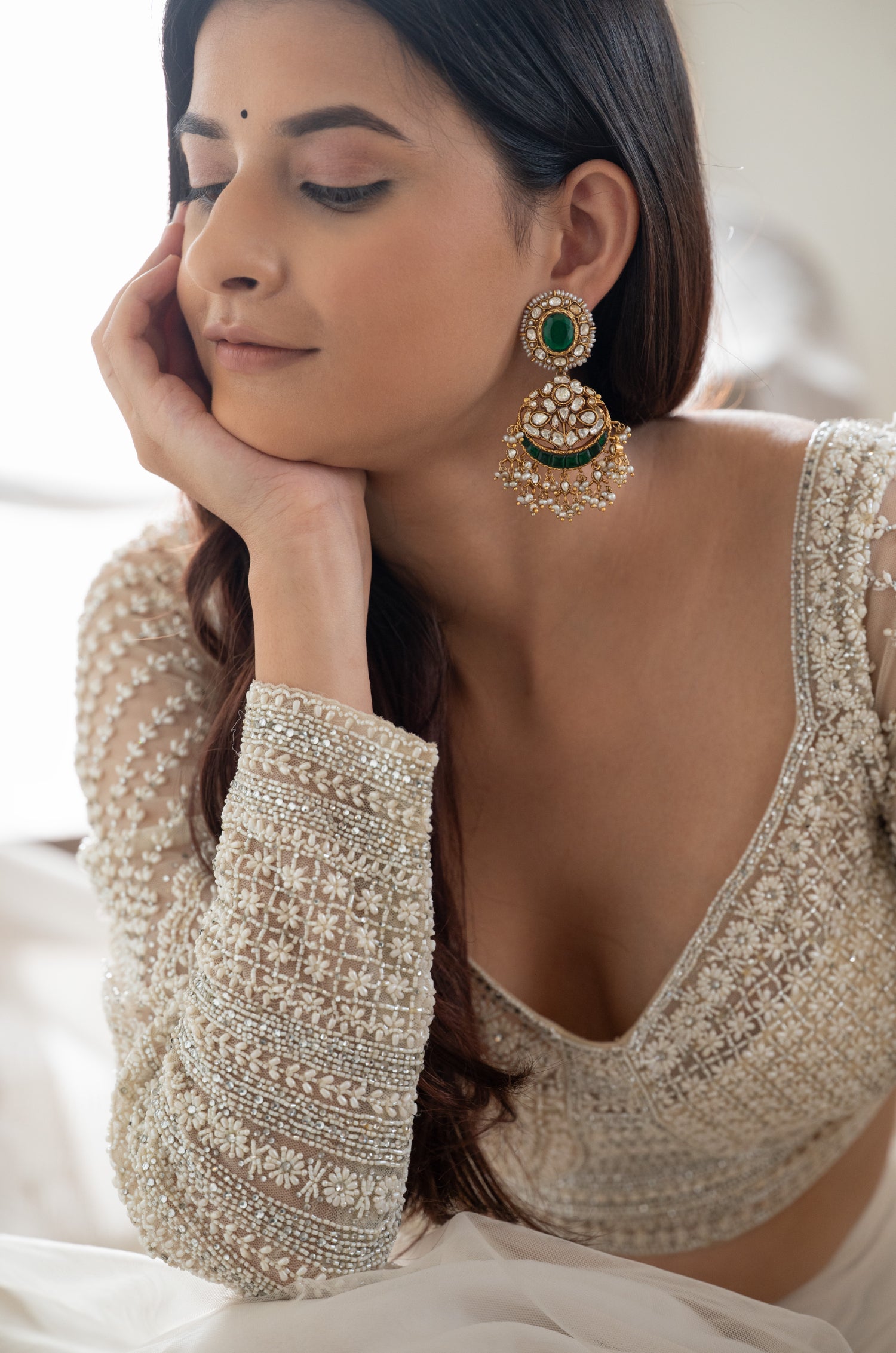 Versha Green Silver Earrings