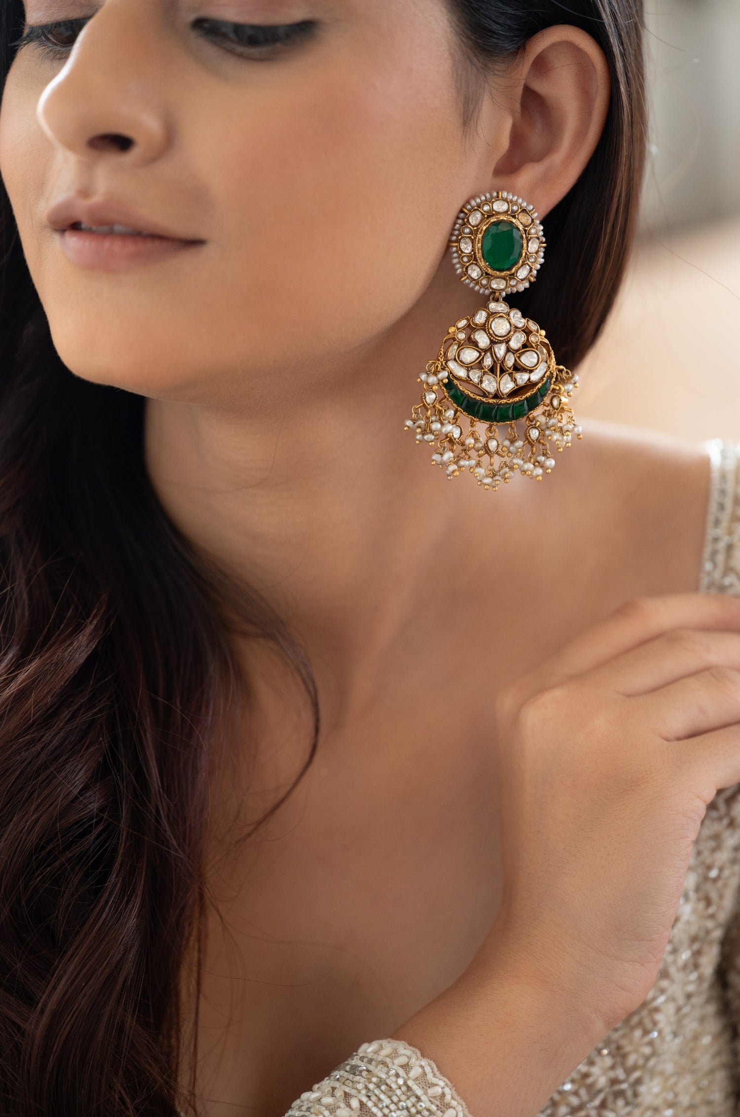 Versha Green Silver Earrings