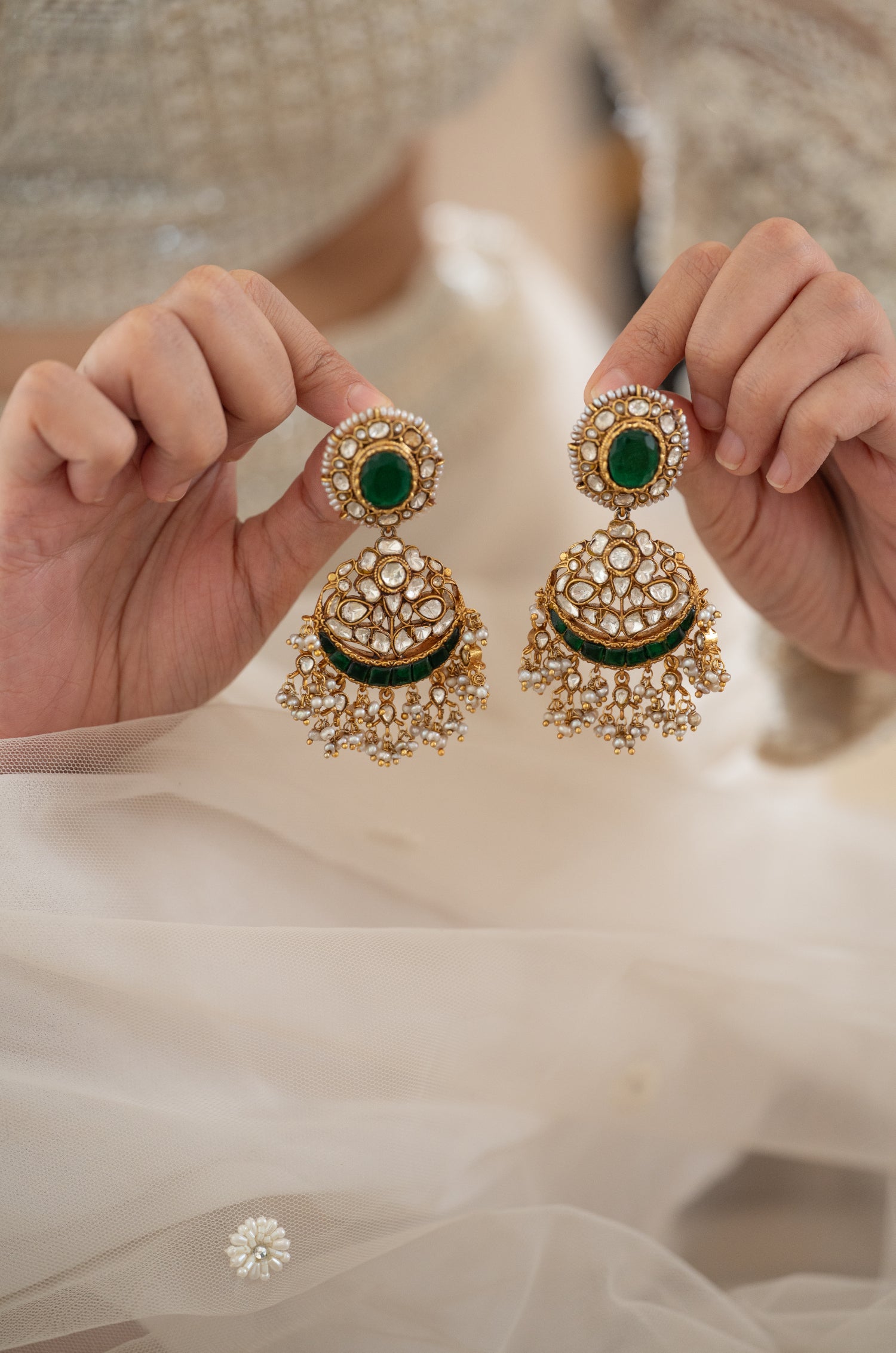 Versha Green Silver Earrings