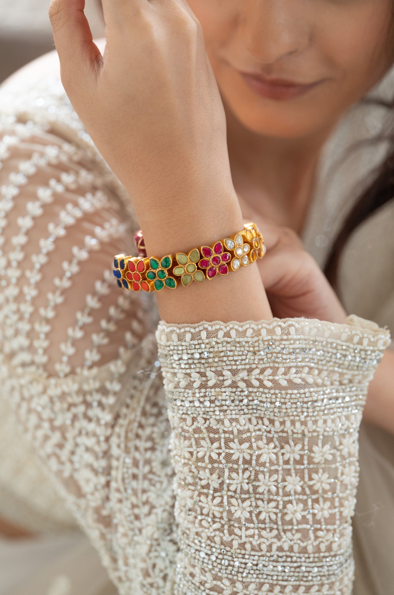 Urfi Fine Silver Navrattan Bracelet
