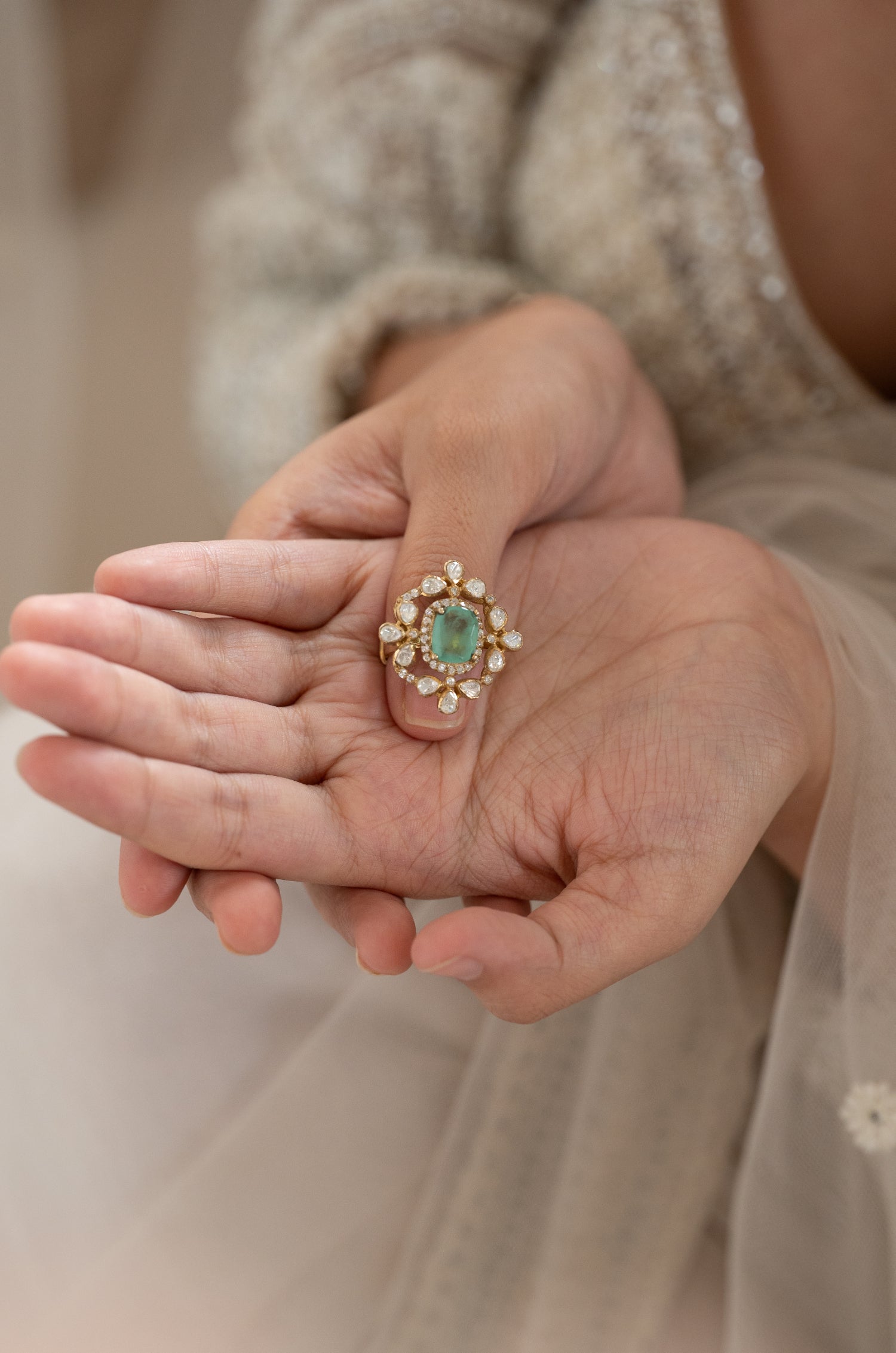 Eloise Mint Polki Silver Ring