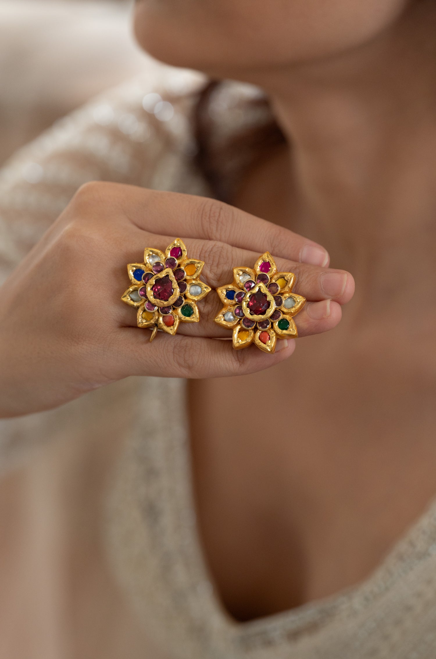 Tavisha Navrattan Floral Silver Earrings