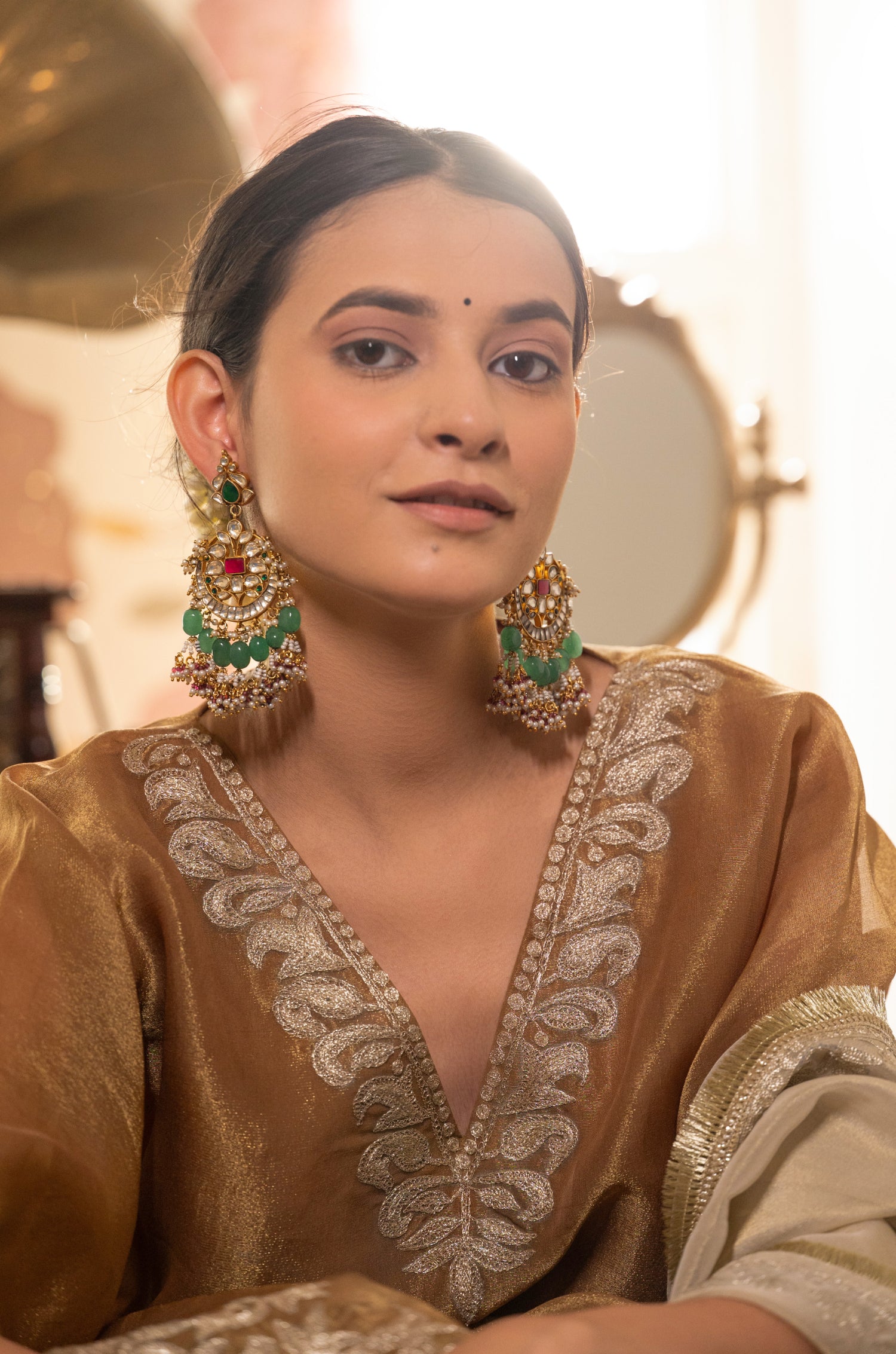Brishti Kundan Chandbali Earrings
