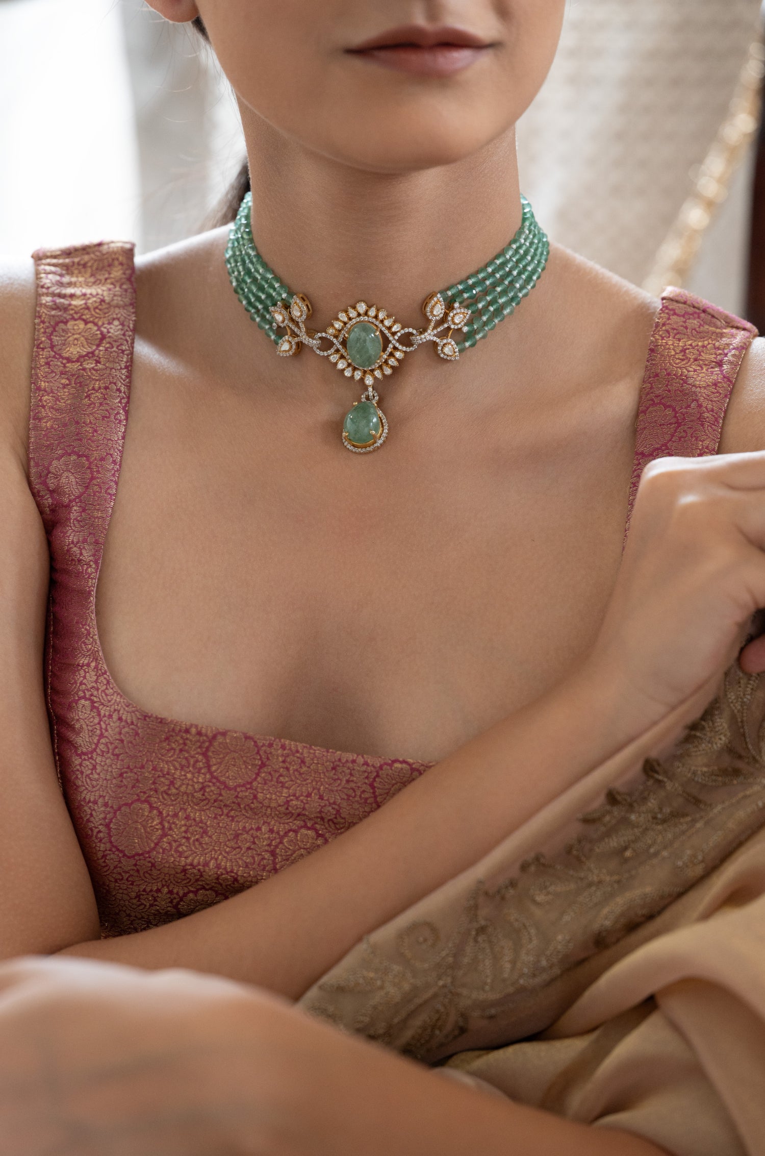 Abira Mint Silver Choker Necklace