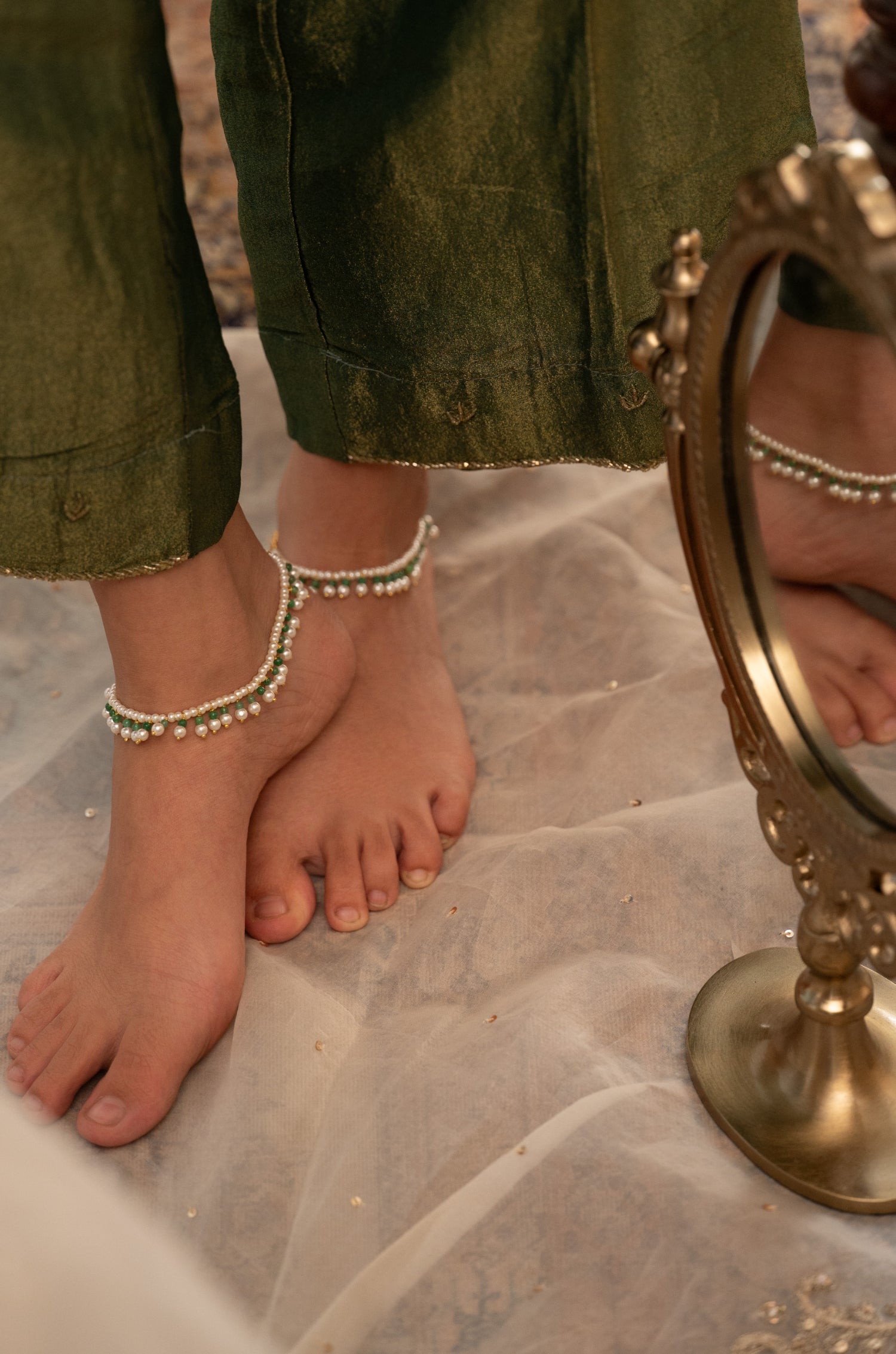 Sahina Mint Pearl Anklets