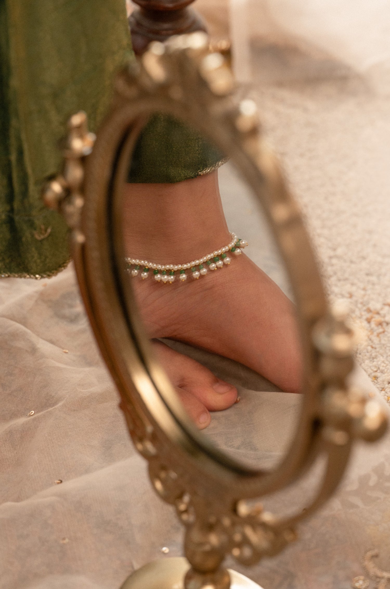 Sahina Mint Pearl Anklets