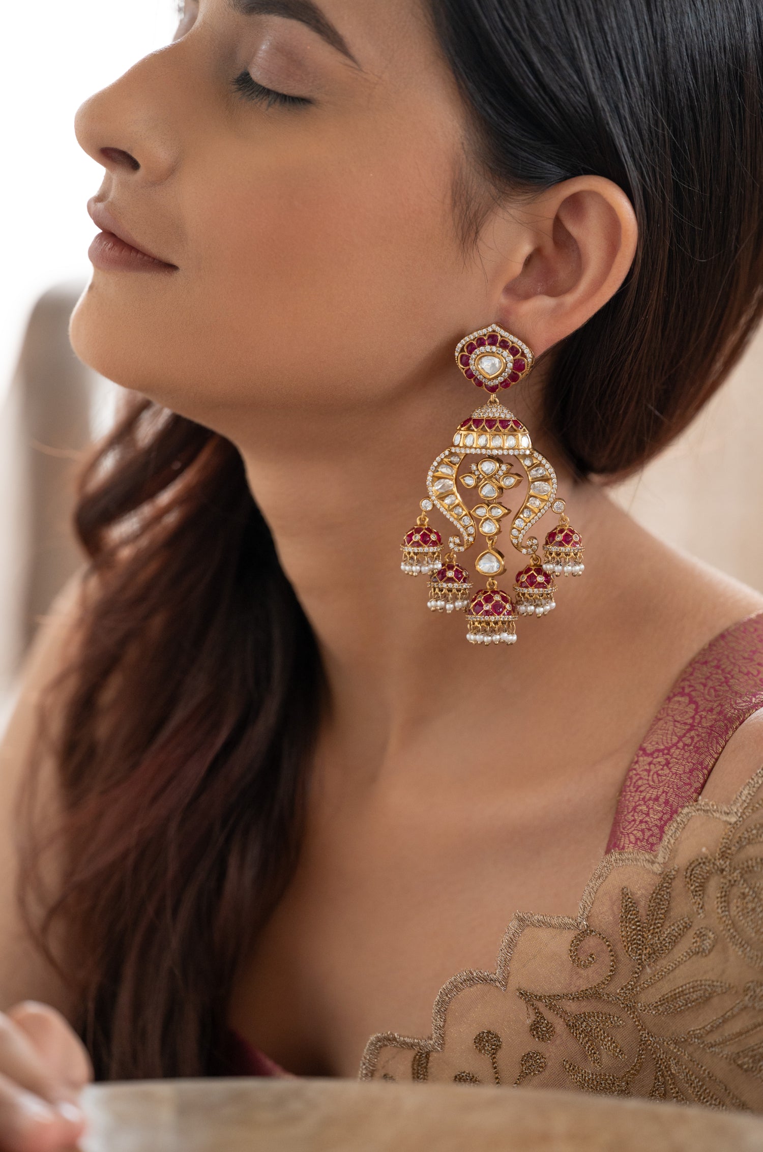 Girika Red Polki Earrings