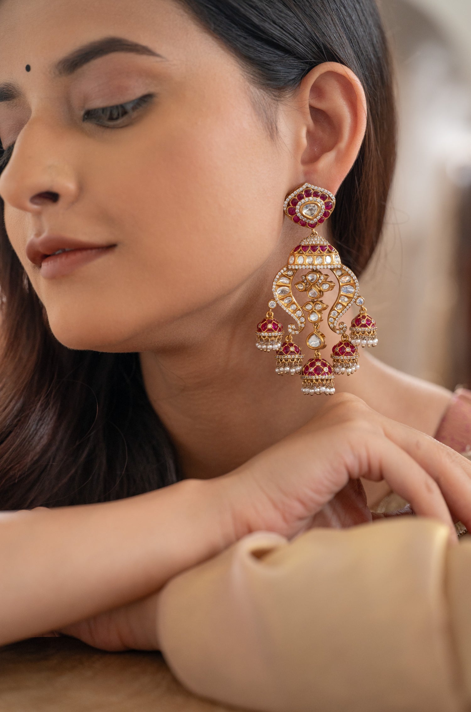 Girika Red Polki Earrings