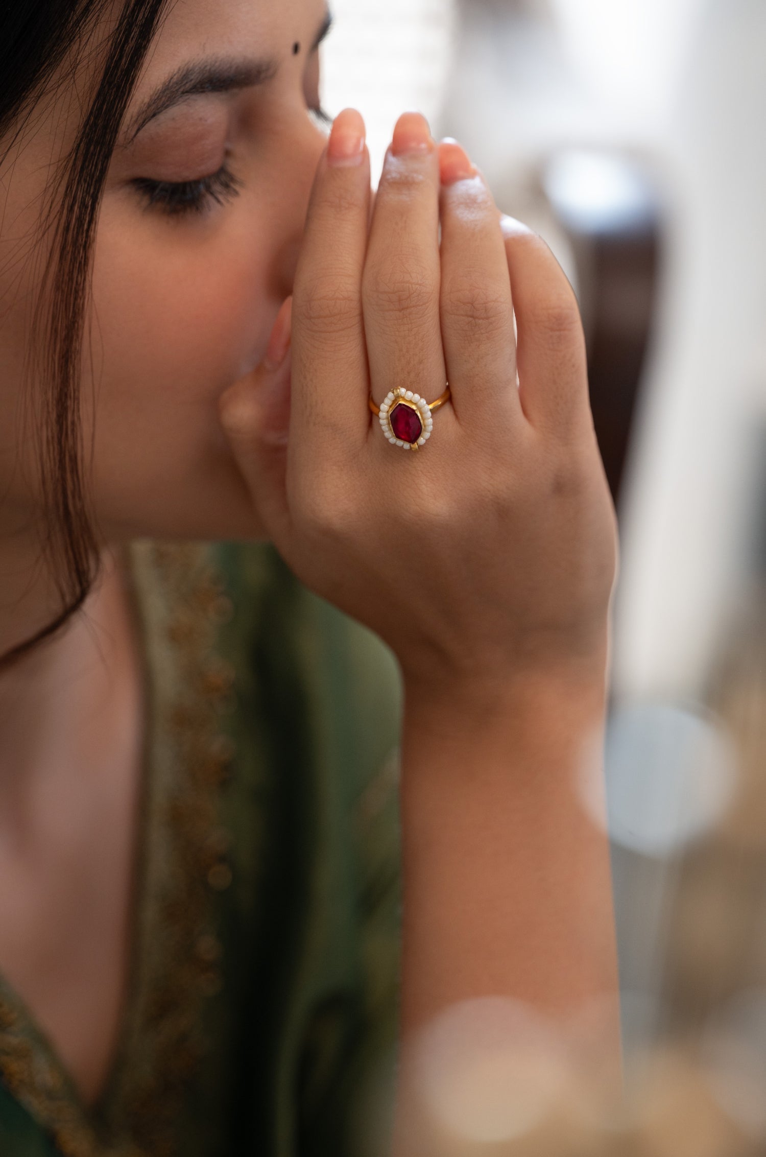 Vasudha Red Kundan Ring