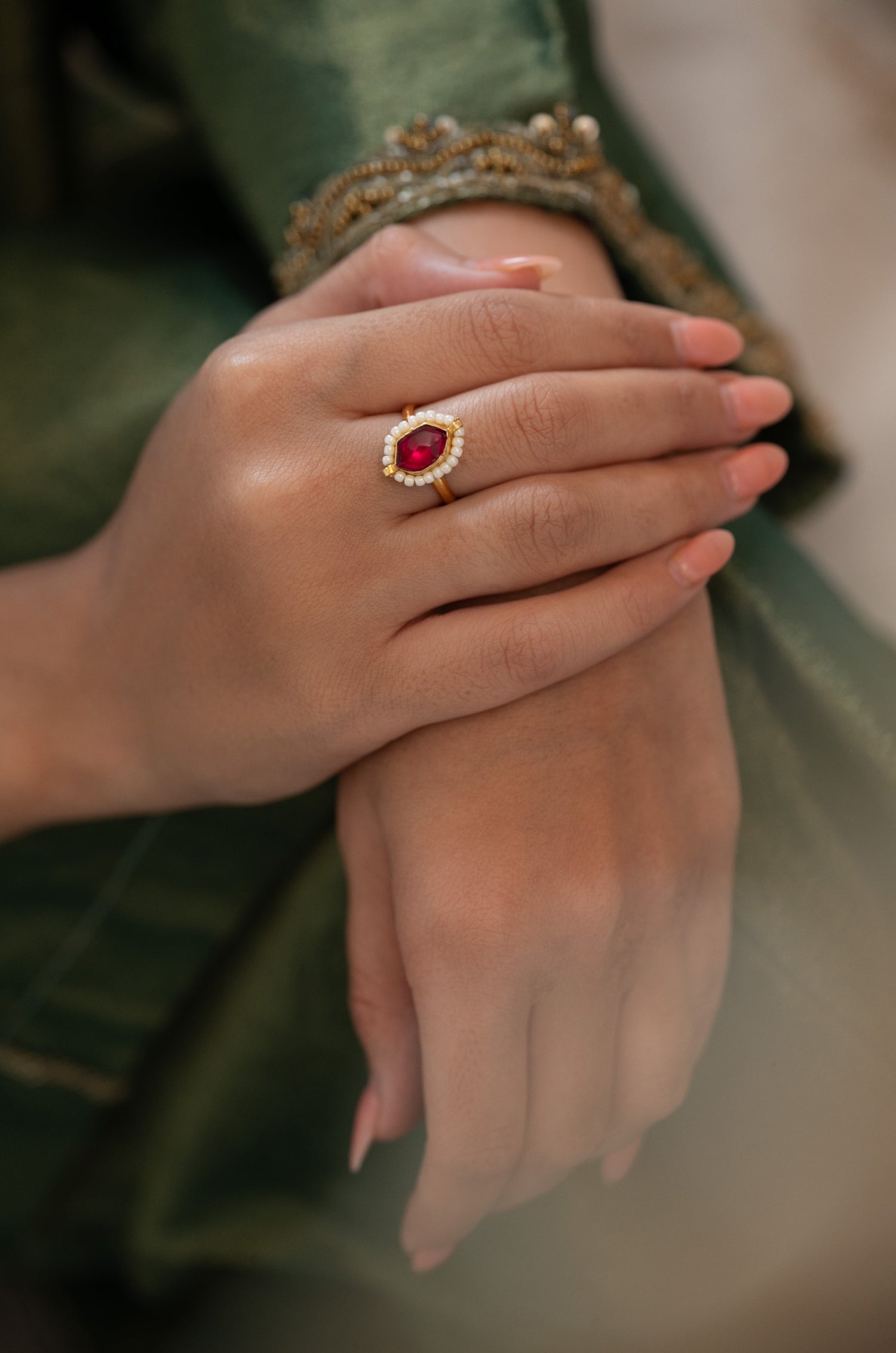 Vasudha Red Kundan Ring
