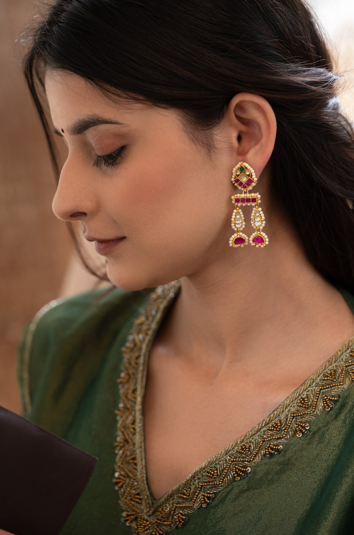 Raila Pink Kundan Earrings