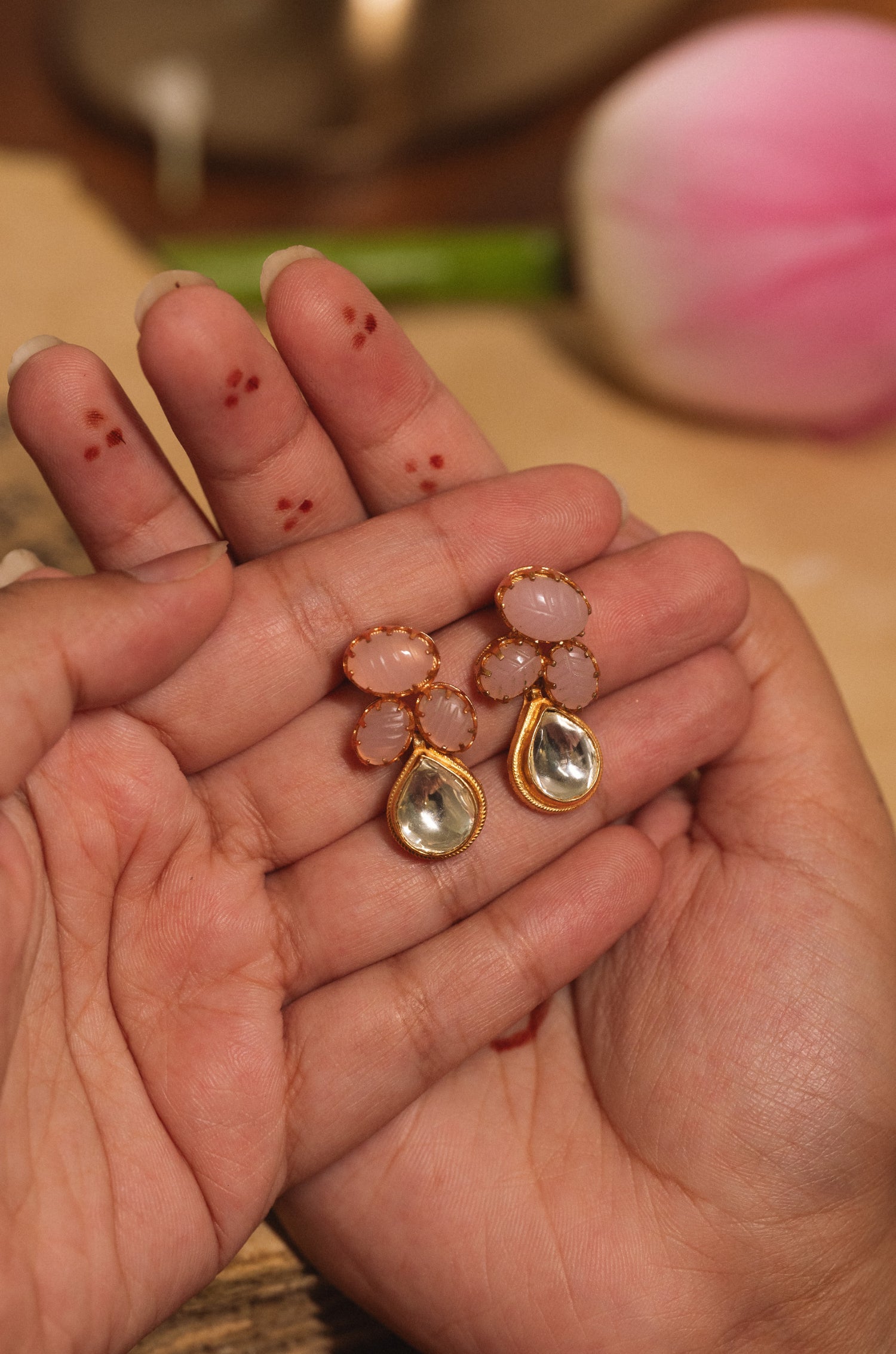 Gargi Pink Kundan Earrings