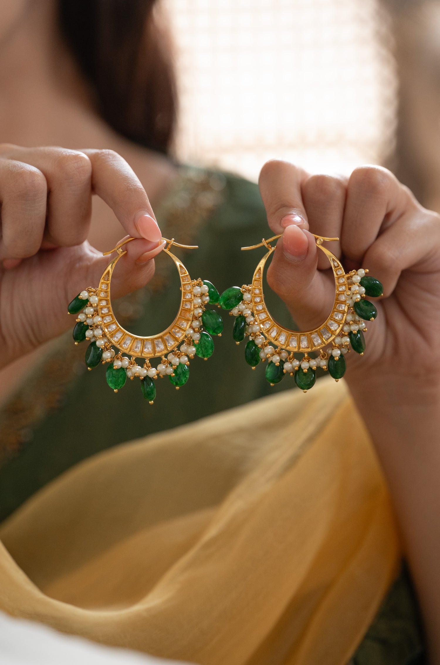 Param Green Kundan Hoops