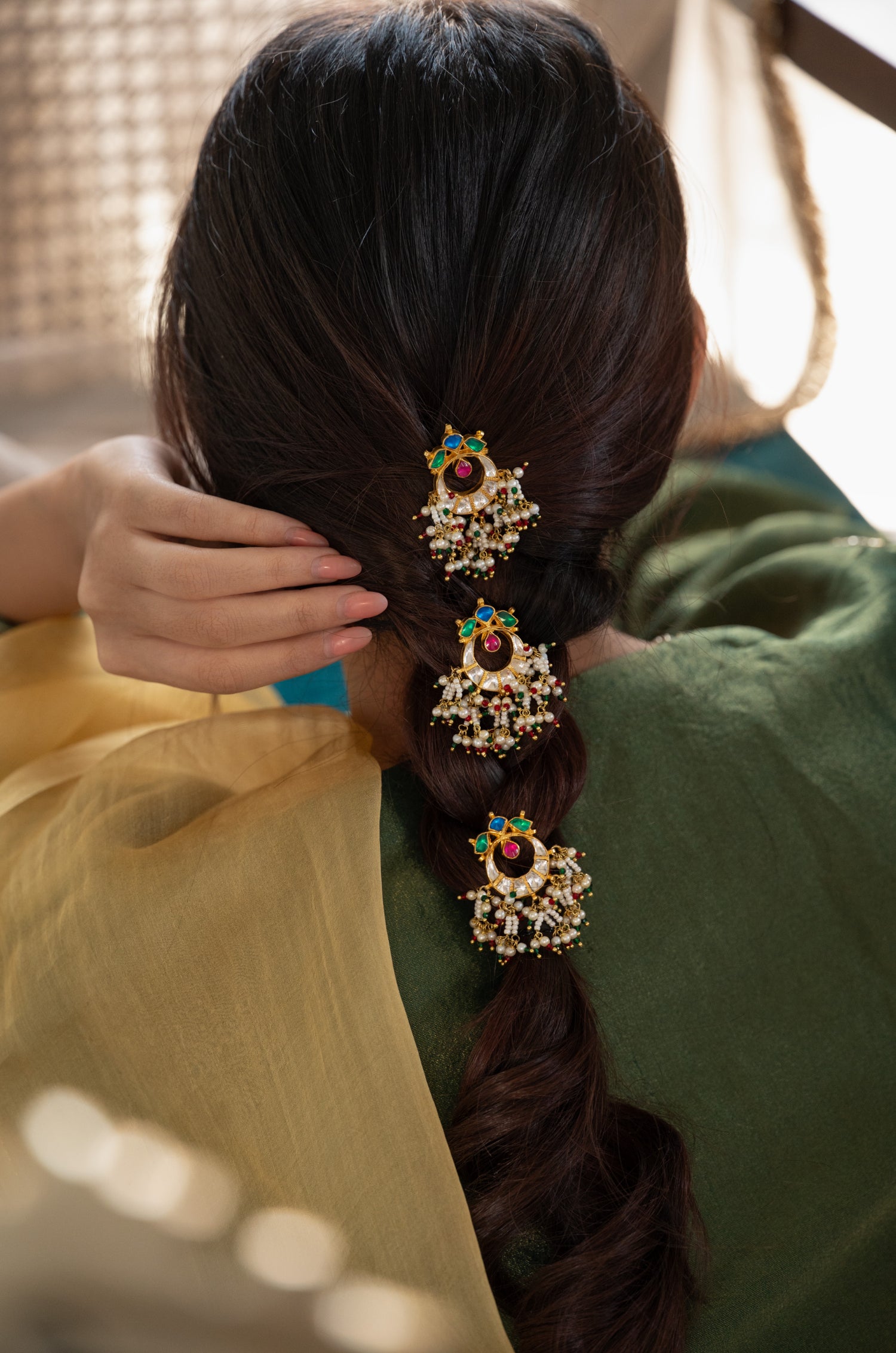 Ruhee Multicolored Kundan Braid Pin